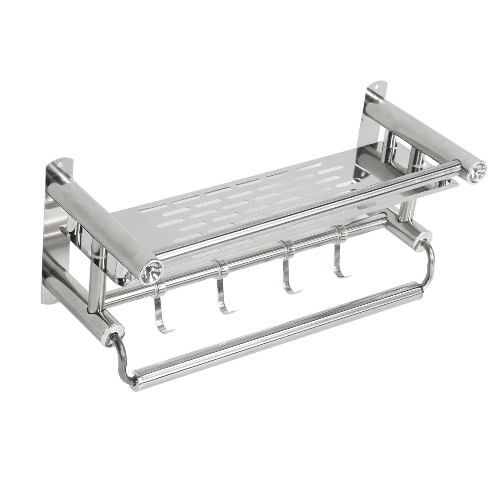 15.7in Bathroom Shelf Wall Mounted 201 Stainless Steel Waterproof Corrosion Prevention Towel Rack with Hooks for Shower - Image 3