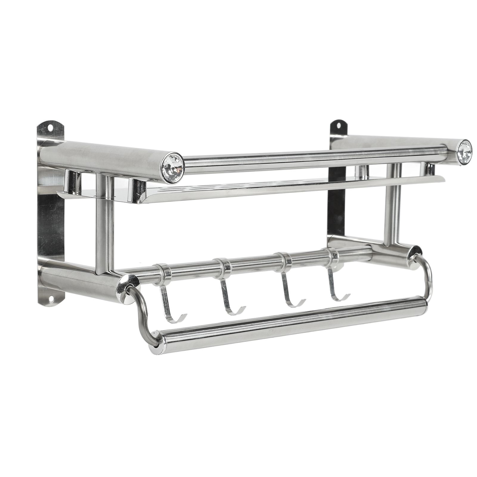 15.7in Bathroom Shelf Wall Mounted 201 Stainless Steel Waterproof Corrosion Prevention Towel Rack with Hooks for Shower - Image 4