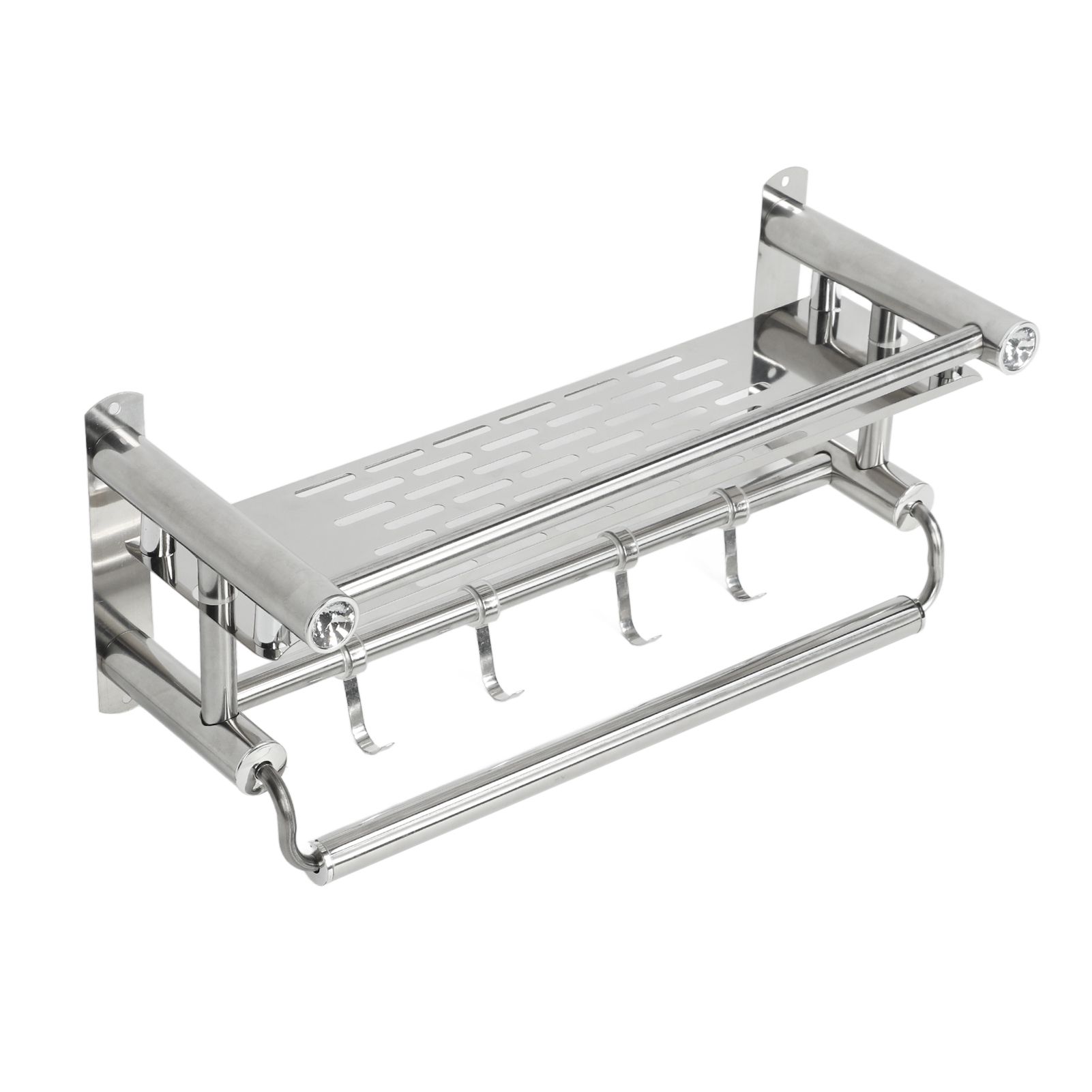 15.7in Bathroom Shelf Wall Mounted 201 Stainless Steel Waterproof Corrosion Prevention Towel Rack with Hooks for Shower - Image 5