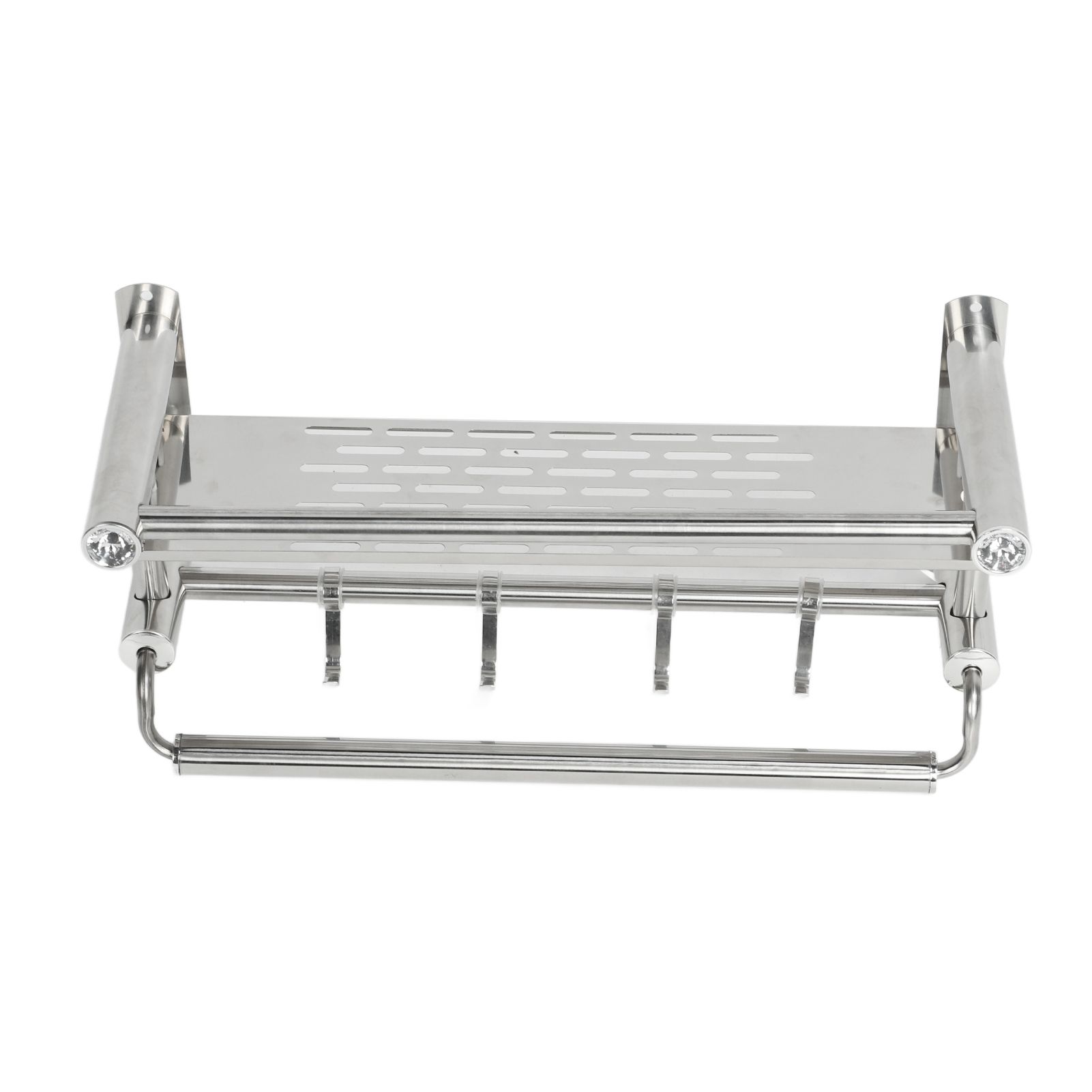 15.7in Bathroom Shelf Wall Mounted 201 Stainless Steel Waterproof Corrosion Prevention Towel Rack with Hooks for Shower - Image 6