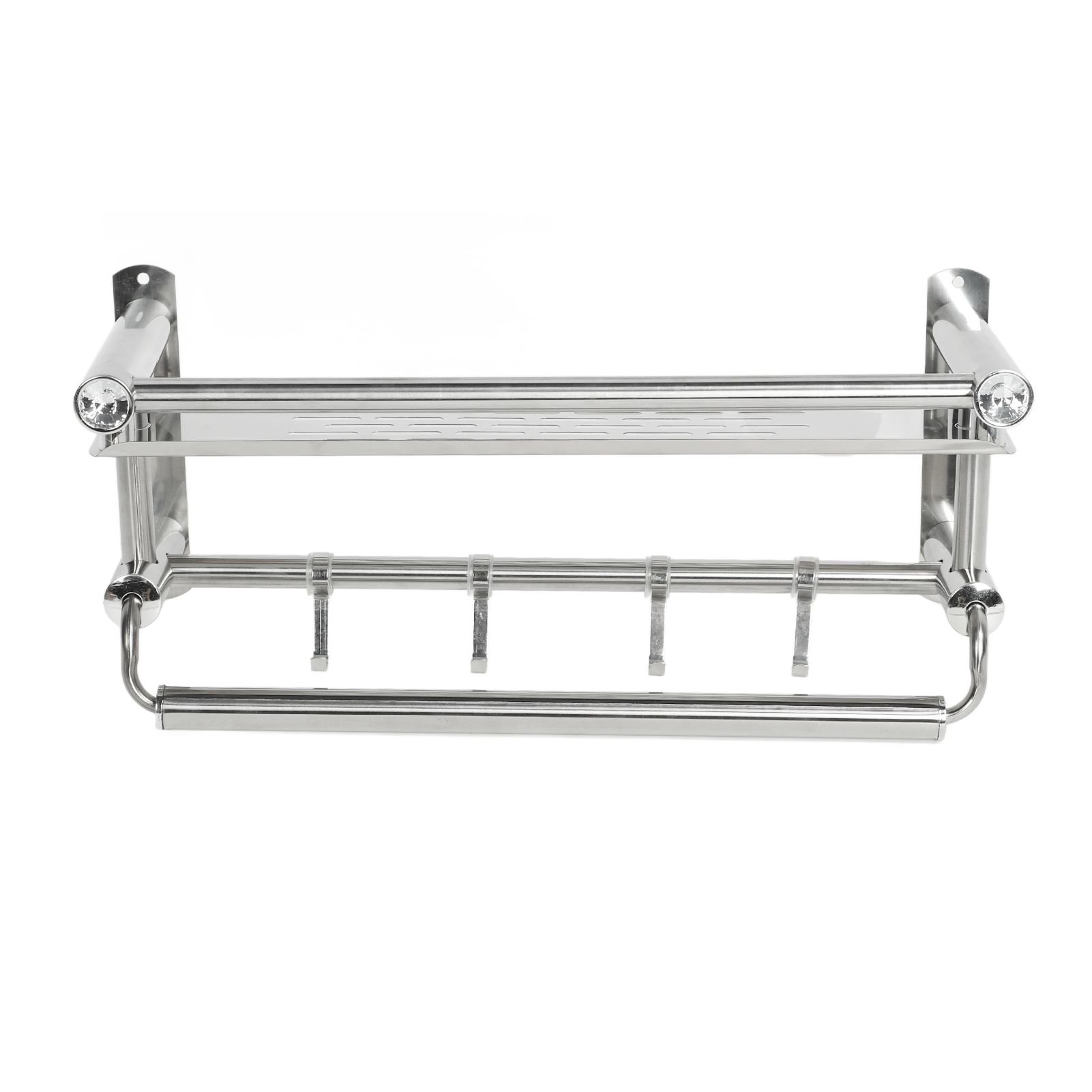 15.7in Bathroom Shelf Wall Mounted 201 Stainless Steel Waterproof Corrosion Prevention Towel Rack with Hooks for Shower - Image 7