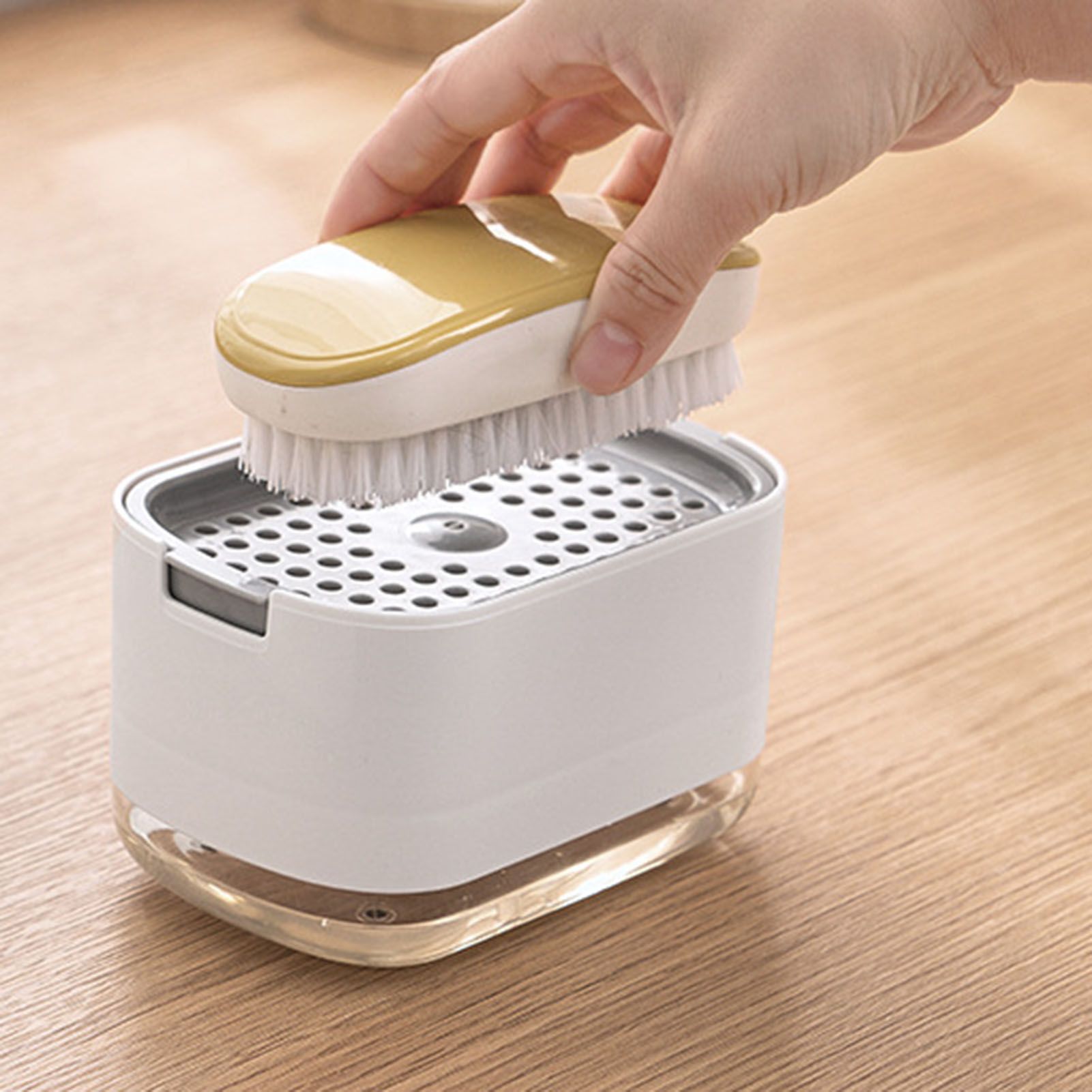 Soap Dispenser with Sponge Holder PP PET Press Type Soap Box for Cloth Dish Kitchen Cleaning White - Image 6
