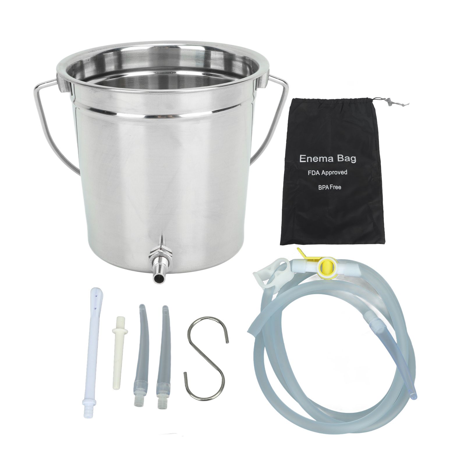 Enema Bucket Kit Stainless Steel Reusable Home Colon Cleansing Bucket for Health Care Tool 1.3L - Image 1