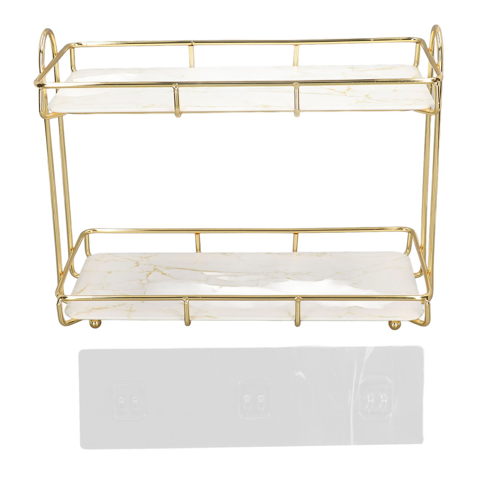 2 Tier Bathroom Shelf Countertop Standing Shelf with Partition Cosmetic Storage Rack Holder Gold Small 31x23cm - Image 1