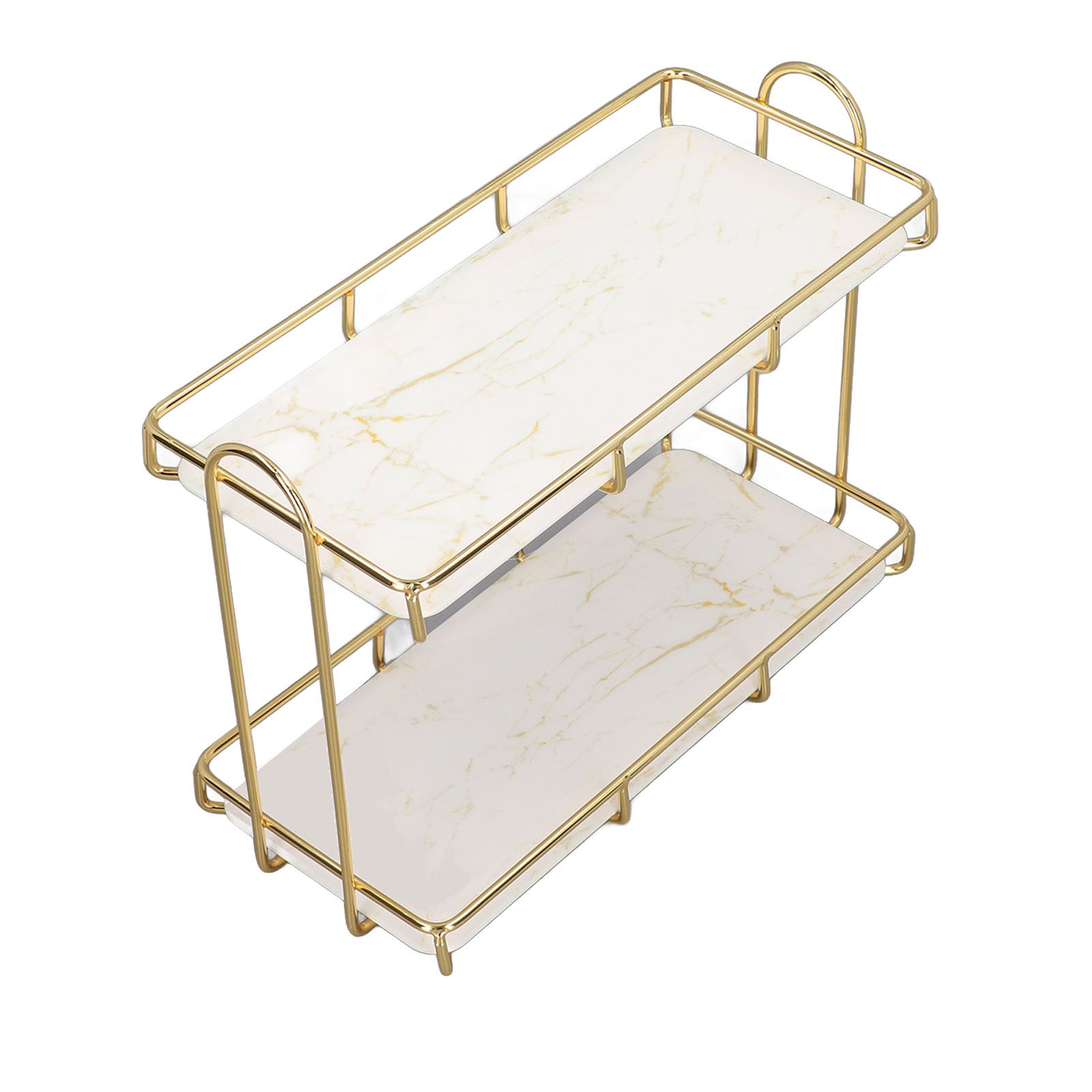 2 Tier Bathroom Shelf Countertop Standing Shelf with Partition Cosmetic Storage Rack Holder Gold Small 31x23cm - Image 2