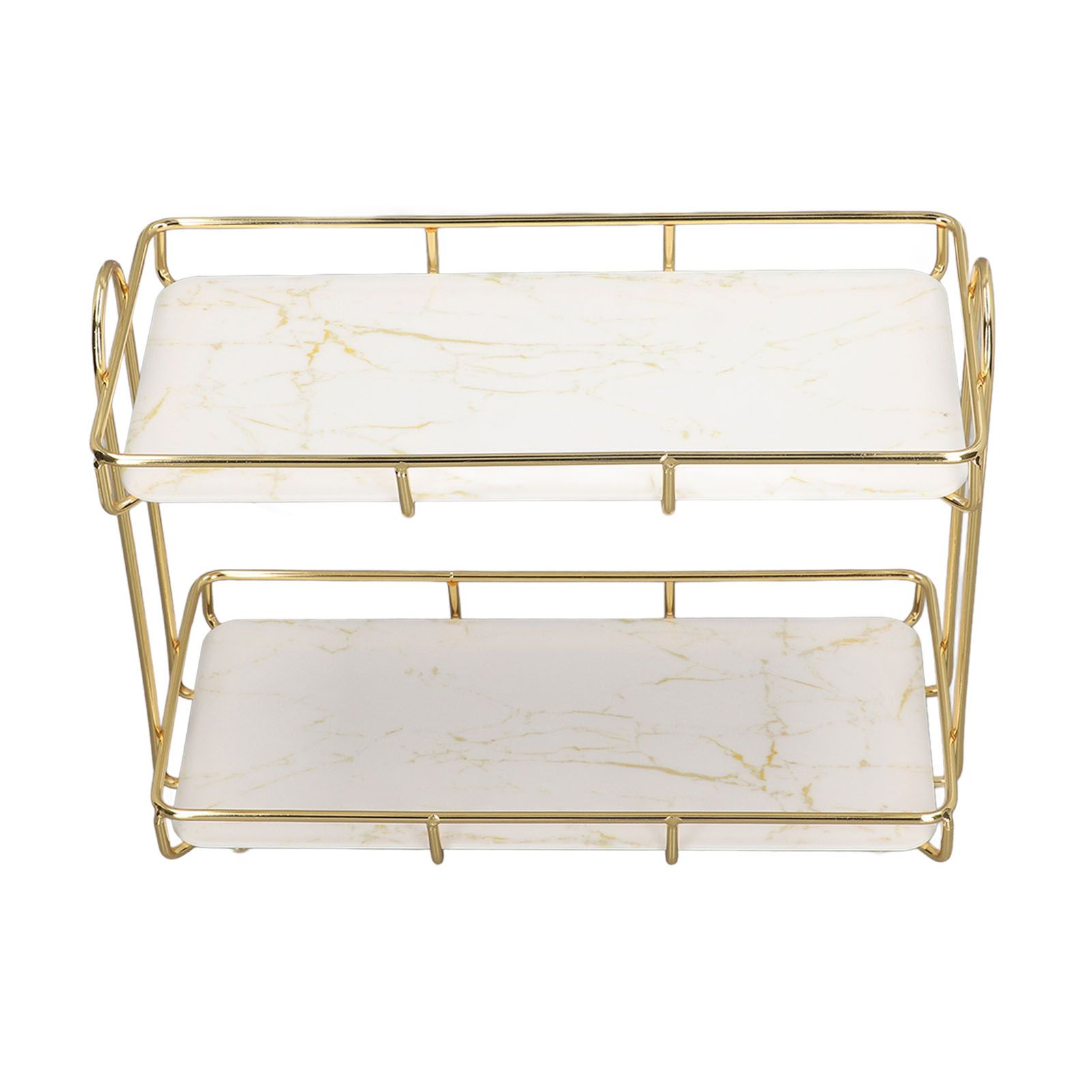 2 Tier Bathroom Shelf Countertop Standing Shelf with Partition Cosmetic Storage Rack Holder Gold Small 31x23cm - Image 3