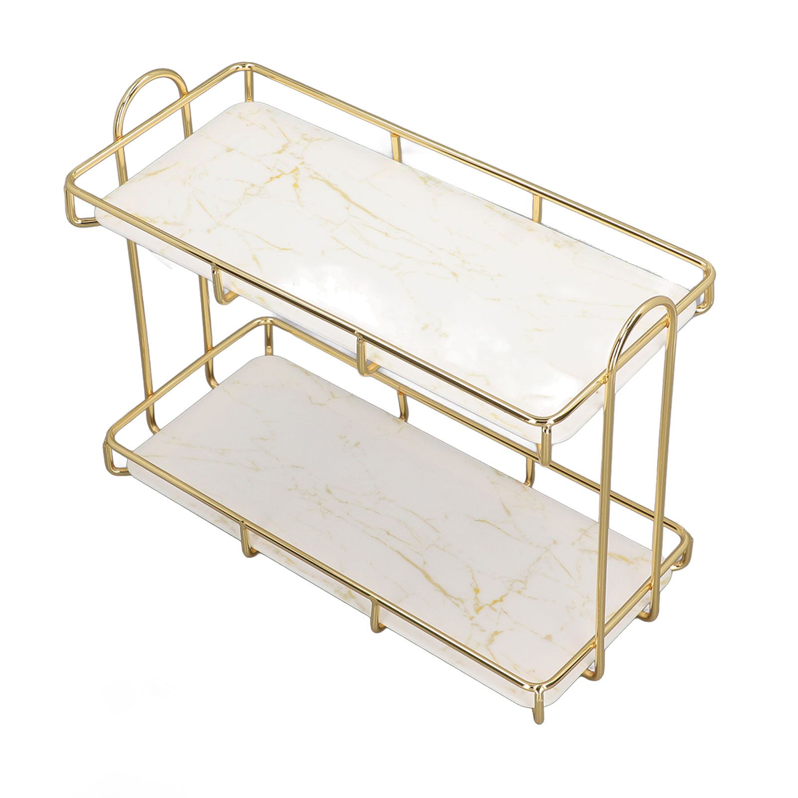 2 Tier Bathroom Shelf Countertop Standing Shelf with Partition Cosmetic Storage Rack Holder Gold Small 31x23cm - Image 4