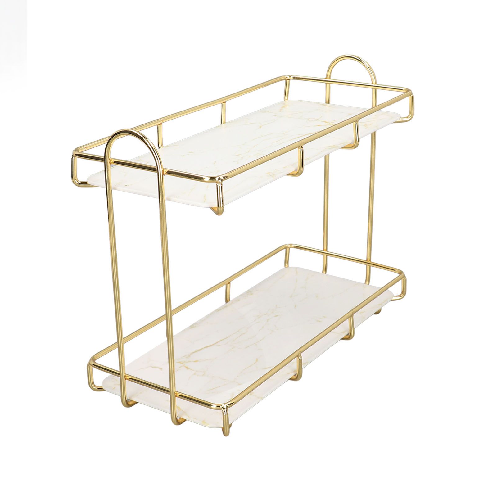 2 Tier Bathroom Shelf Countertop Standing Shelf with Partition Cosmetic Storage Rack Holder Gold Small 31x23cm - Image 5