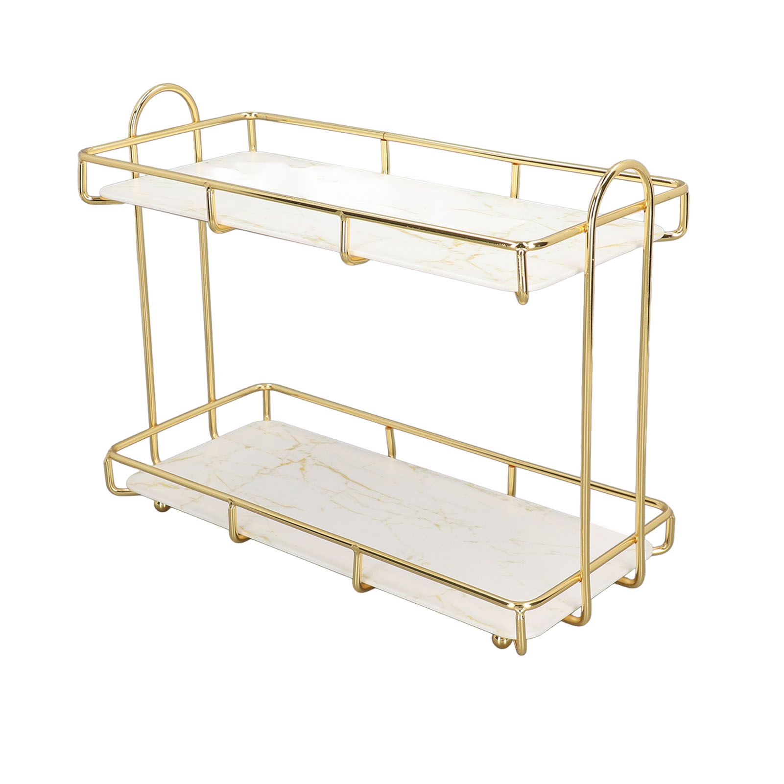 2 Tier Bathroom Shelf Countertop Standing Shelf with Partition Cosmetic Storage Rack Holder Gold Small 31x23cm - Image 6