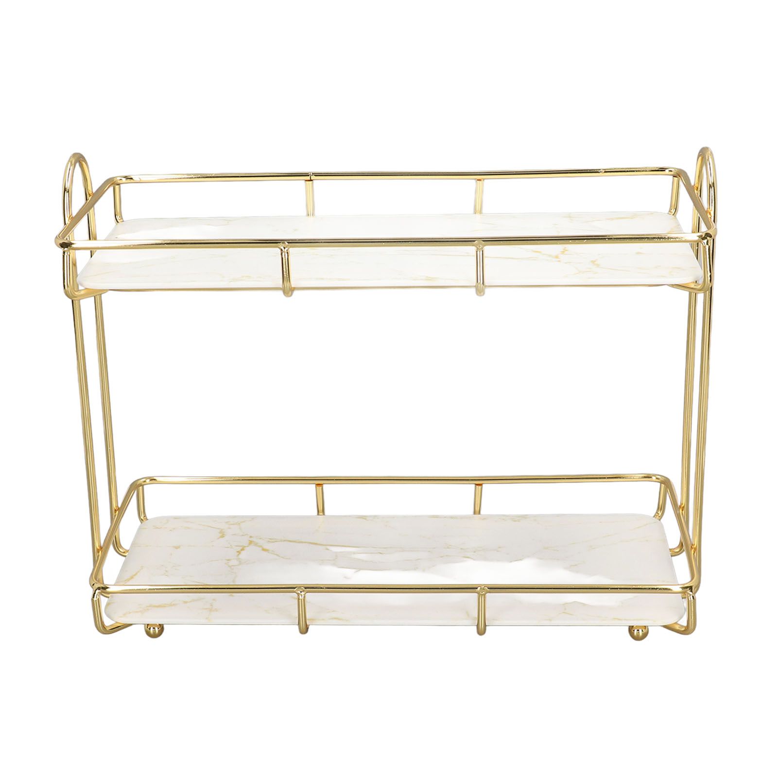 2 Tier Bathroom Shelf Countertop Standing Shelf with Partition Cosmetic Storage Rack Holder Gold Small 31x23cm - Image 7