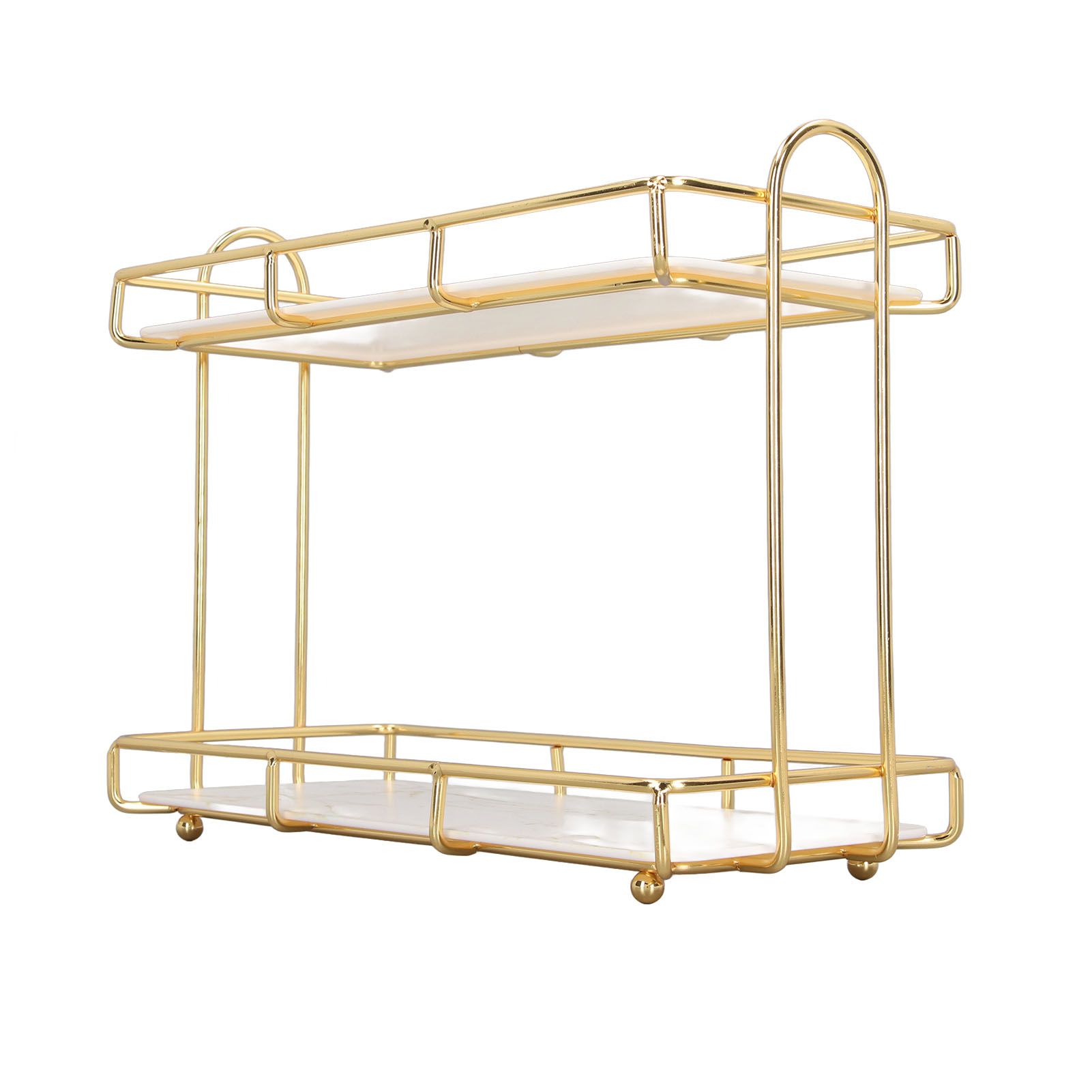 2 Tier Bathroom Shelf Countertop Standing Shelf with Partition Cosmetic Storage Rack Holder Gold Small 31x23cm - Image 8