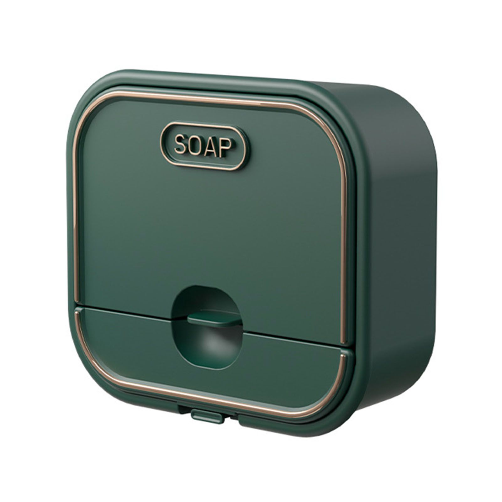 Home Soap Box Non Perforated Wall Mounted Draining Soap Box Flip Cover Bathroom Soap Box Dark Green - Image 1