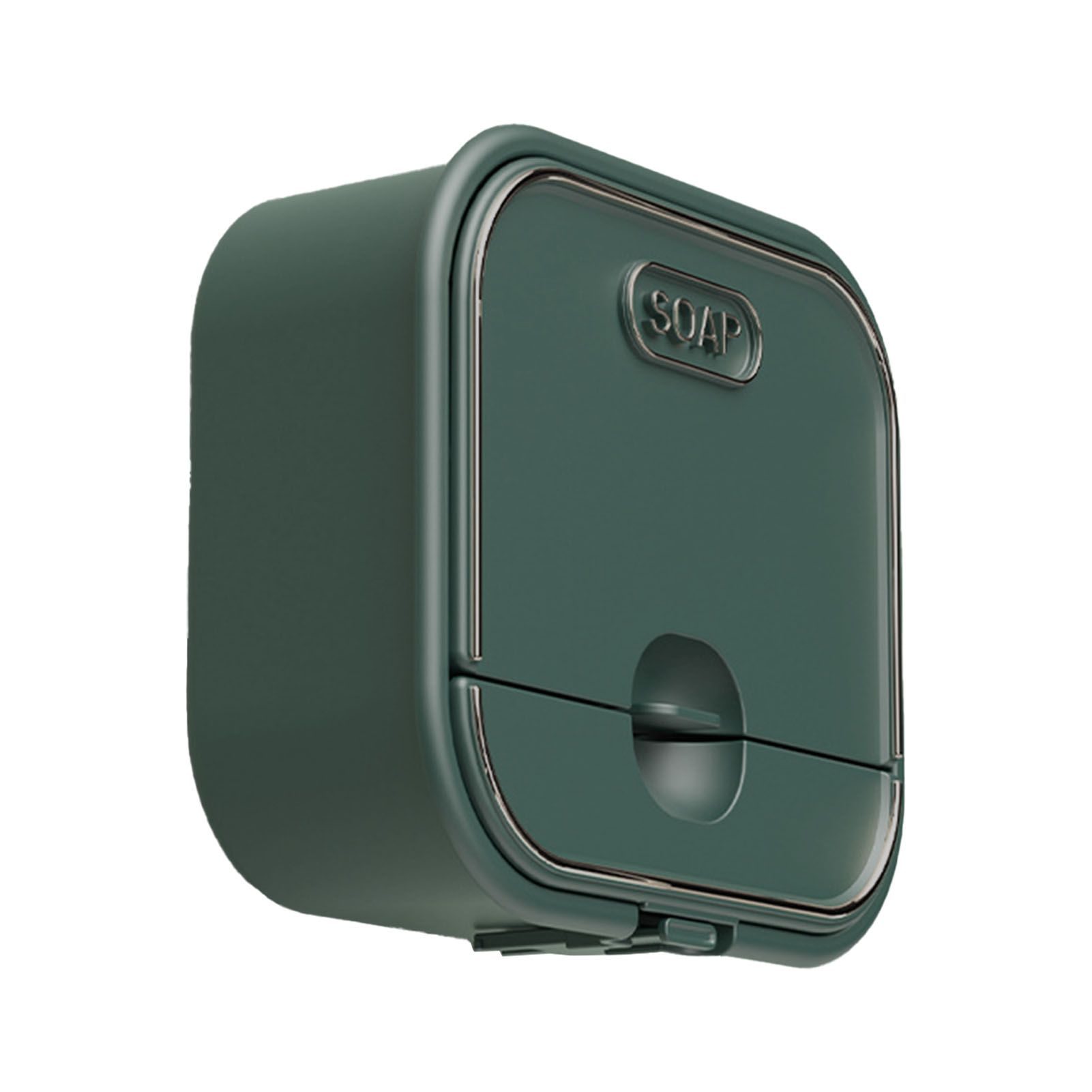 Home Soap Box Non Perforated Wall Mounted Draining Soap Box Flip Cover Bathroom Soap Box Dark Green - Image 2