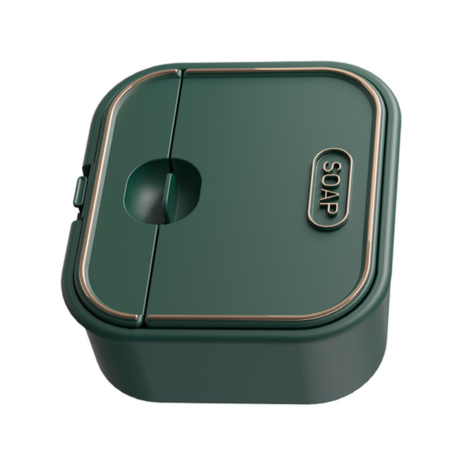 Home Soap Box Non Perforated Wall Mounted Draining Soap Box Flip Cover Bathroom Soap Box Dark Green - Image 3