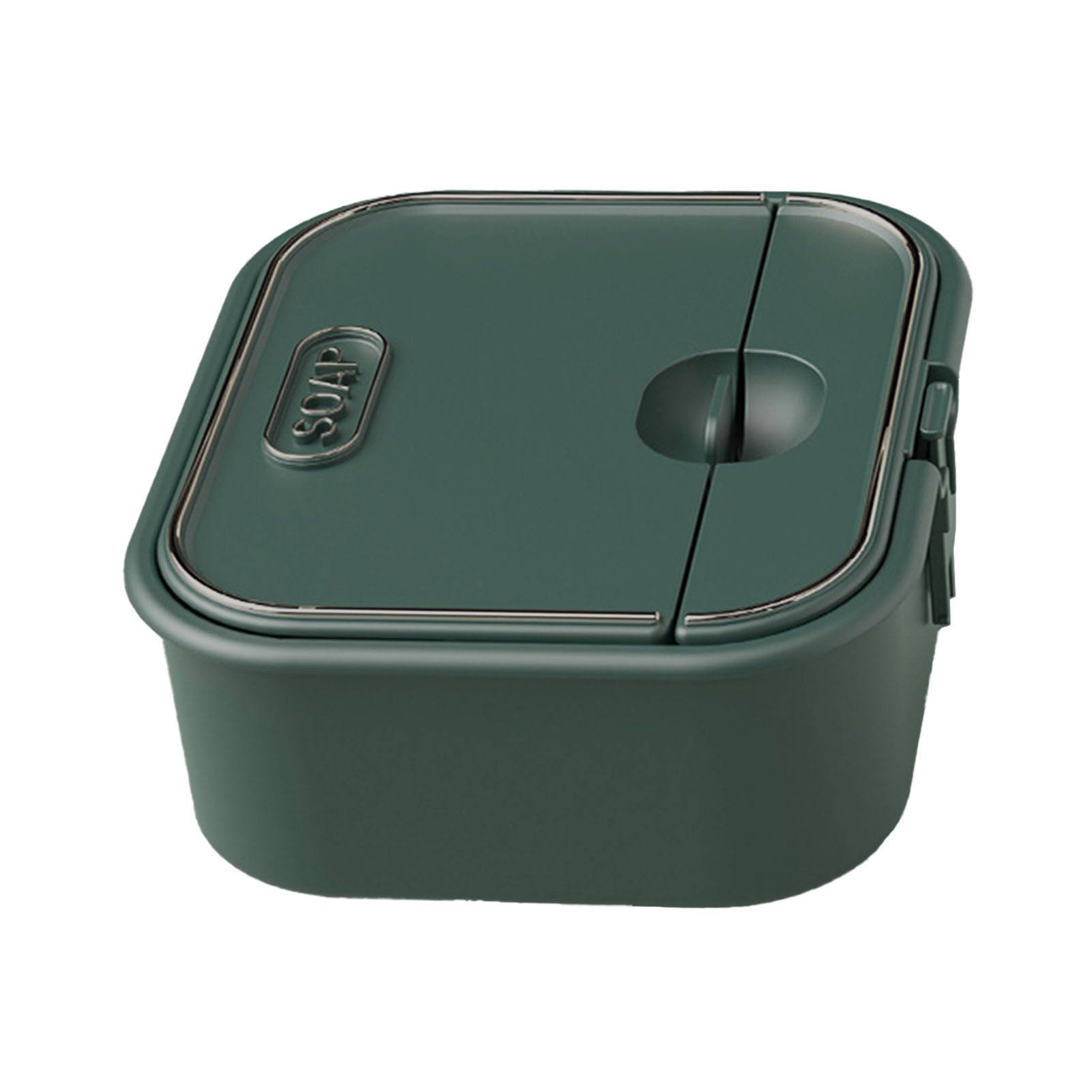 Home Soap Box Non Perforated Wall Mounted Draining Soap Box Flip Cover Bathroom Soap Box Dark Green - Image 4