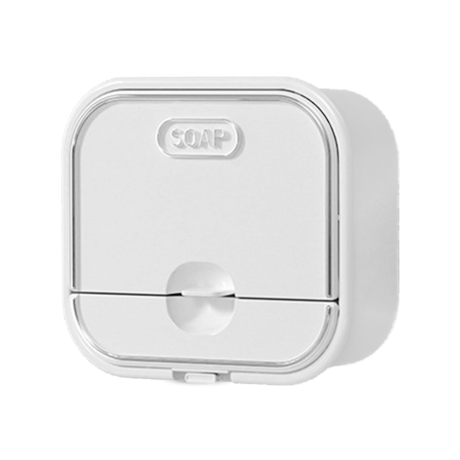 Home Soap Box Non Perforated Wall Mounted Draining Soap Box Flip Cover Bathroom Soap Box White - Image 1