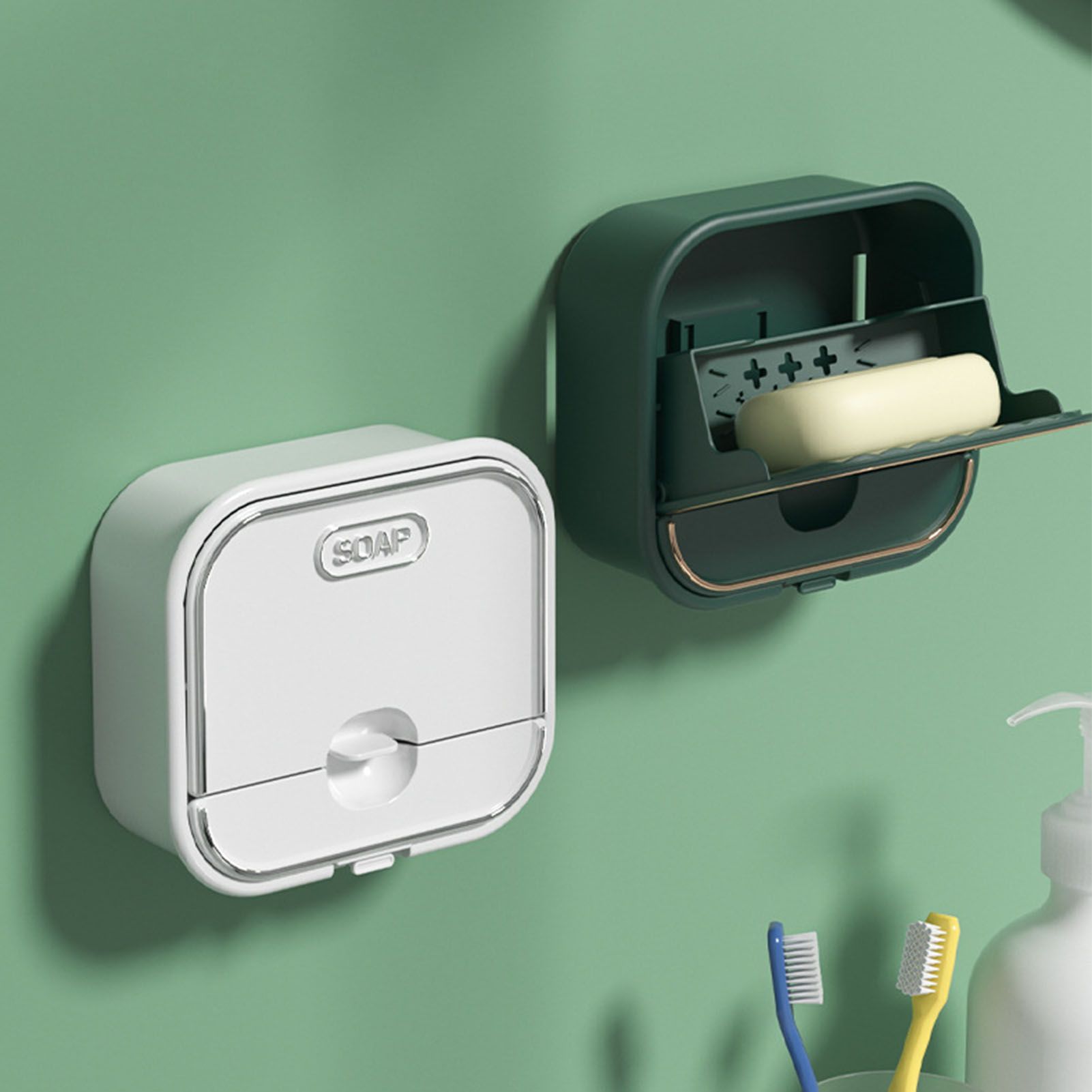 Home Soap Box Non Perforated Wall Mounted Draining Soap Box Flip Cover Bathroom Soap Box White - Image 5
