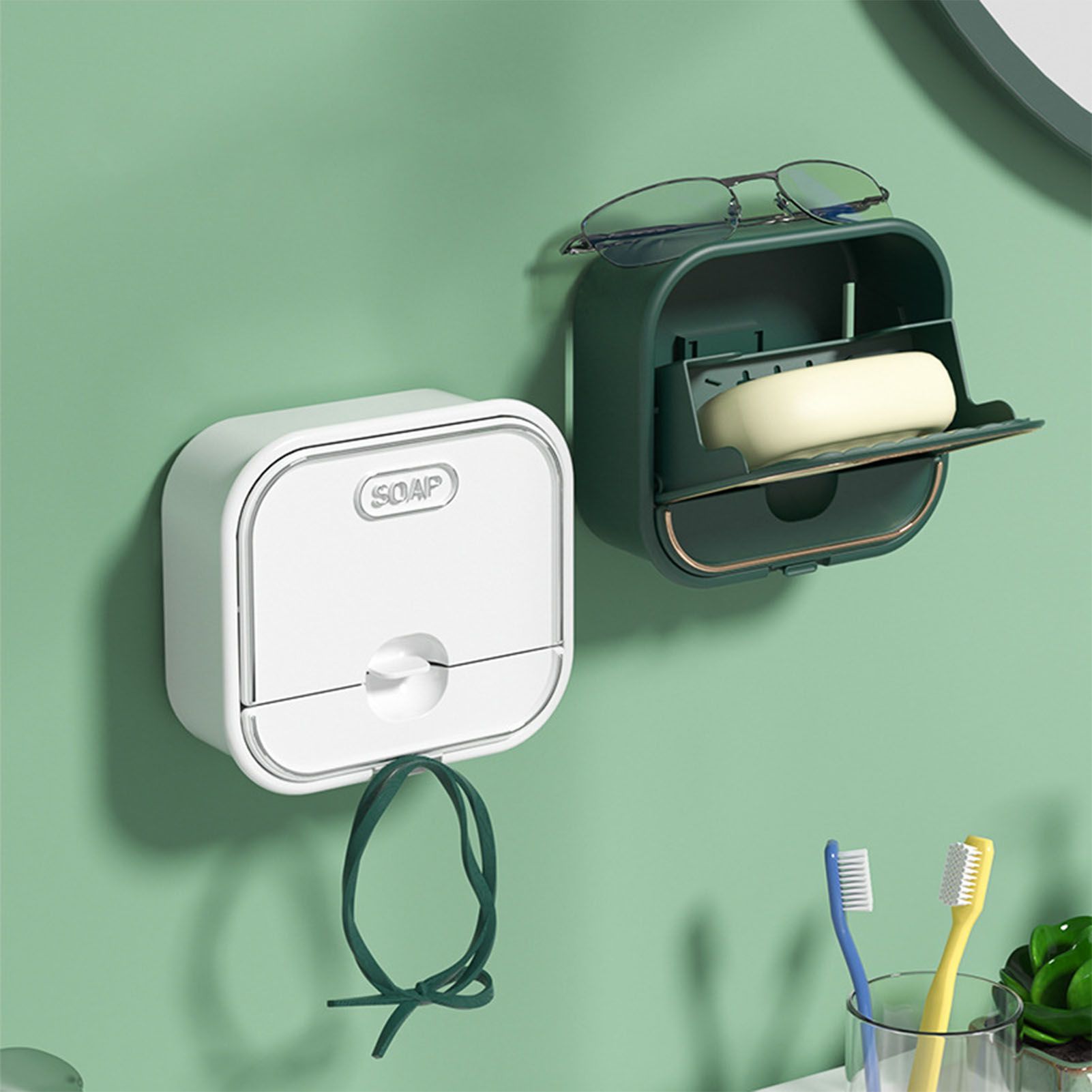 Home Soap Box Non Perforated Wall Mounted Draining Soap Box Flip Cover Bathroom Soap Box White - Image 8