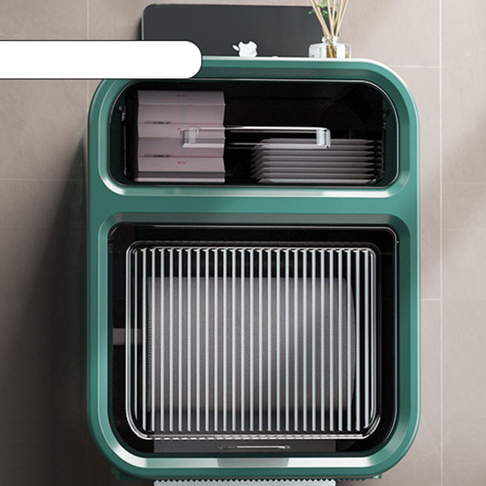 Wall Mounted Tissue Box Large Capacity Waterproof Stylish Decorative Practical Toilet Paper Storage Box for Home Bathroom Green - Image 6