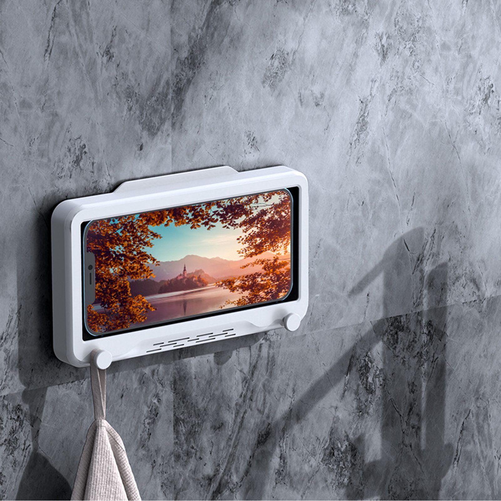 Wall Mount Phone Holder Waterproof Touch Screen Phone Case Stand for Bathroom Kitchen Mirror Bathtub - Image 5