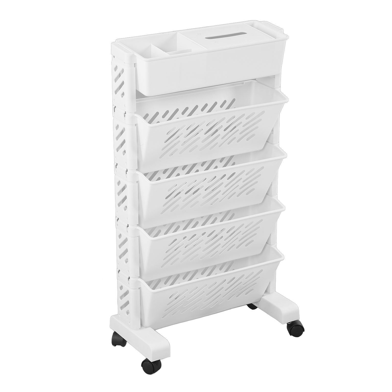 White Storage Organizer Shelf Removable Plastic Movable Bookshelf for Home Study Room 5 Layer - Image 5