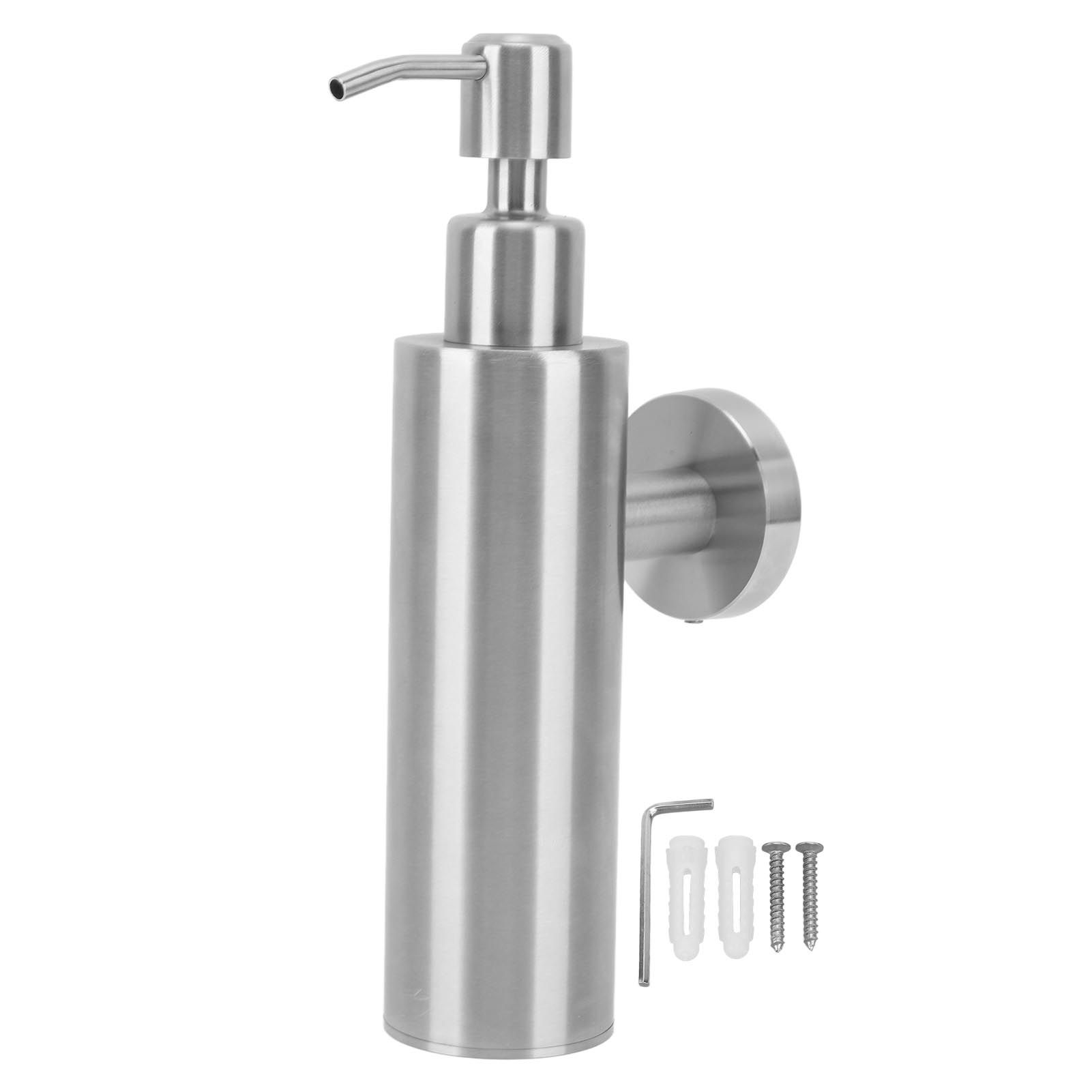 304 Stainless Steel Soap Dispenser Rustproof Refillable Soap Dispenser Soap Pump Bottle for Kitchen Bathroom Wall Mounted, Round - Image 1