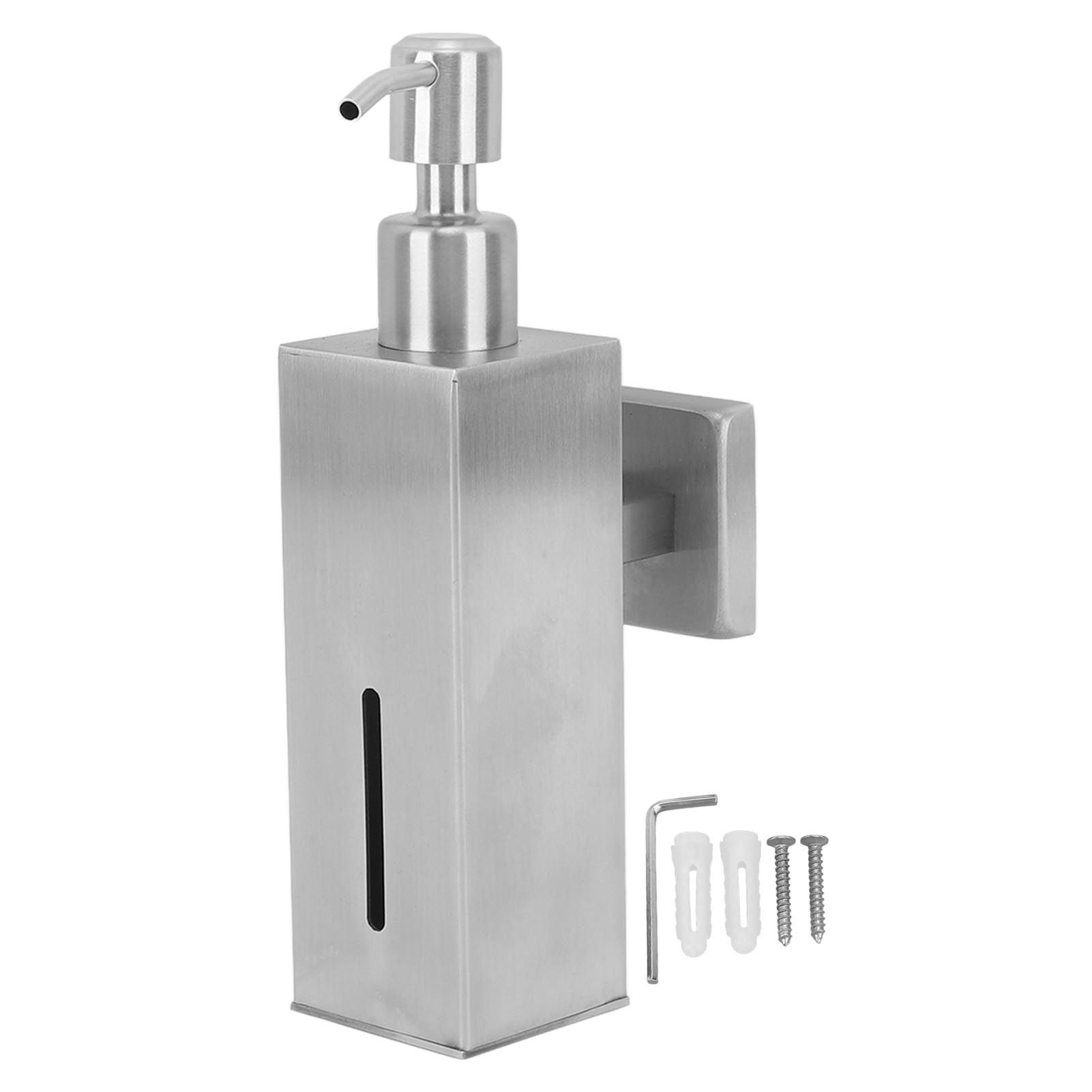 304 Stainless Steel Soap Dispenser Rustproof Refillable Soap Dispenser Soap Pump Bottle for Kitchen Bathroom Wall Mounted, Square - Image 1