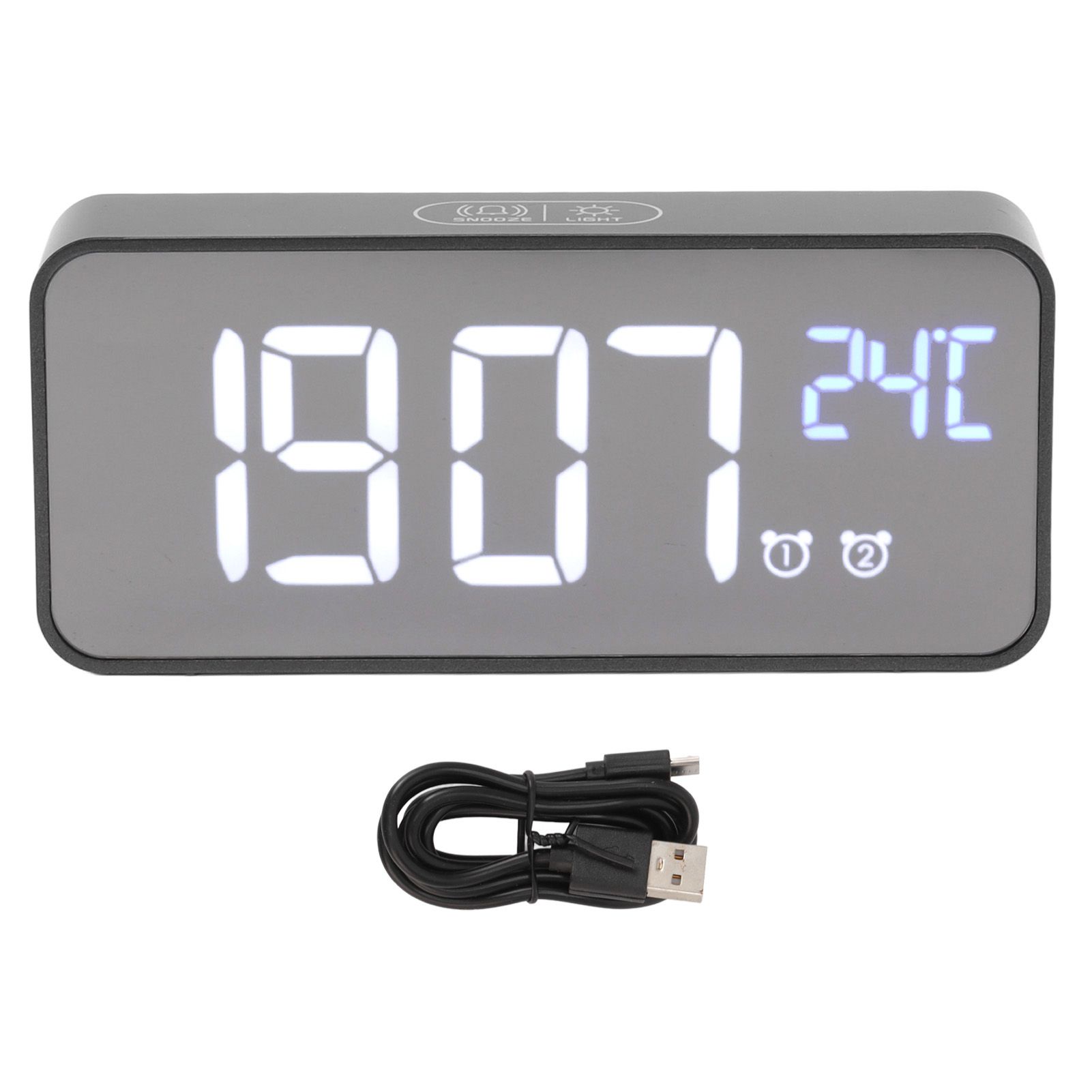 LED Mirror Digital Alarm Clock Large Screen Intelligent Brightness Adjust Snooze Function Power Off Memory 13 Songs for Home - Image 1