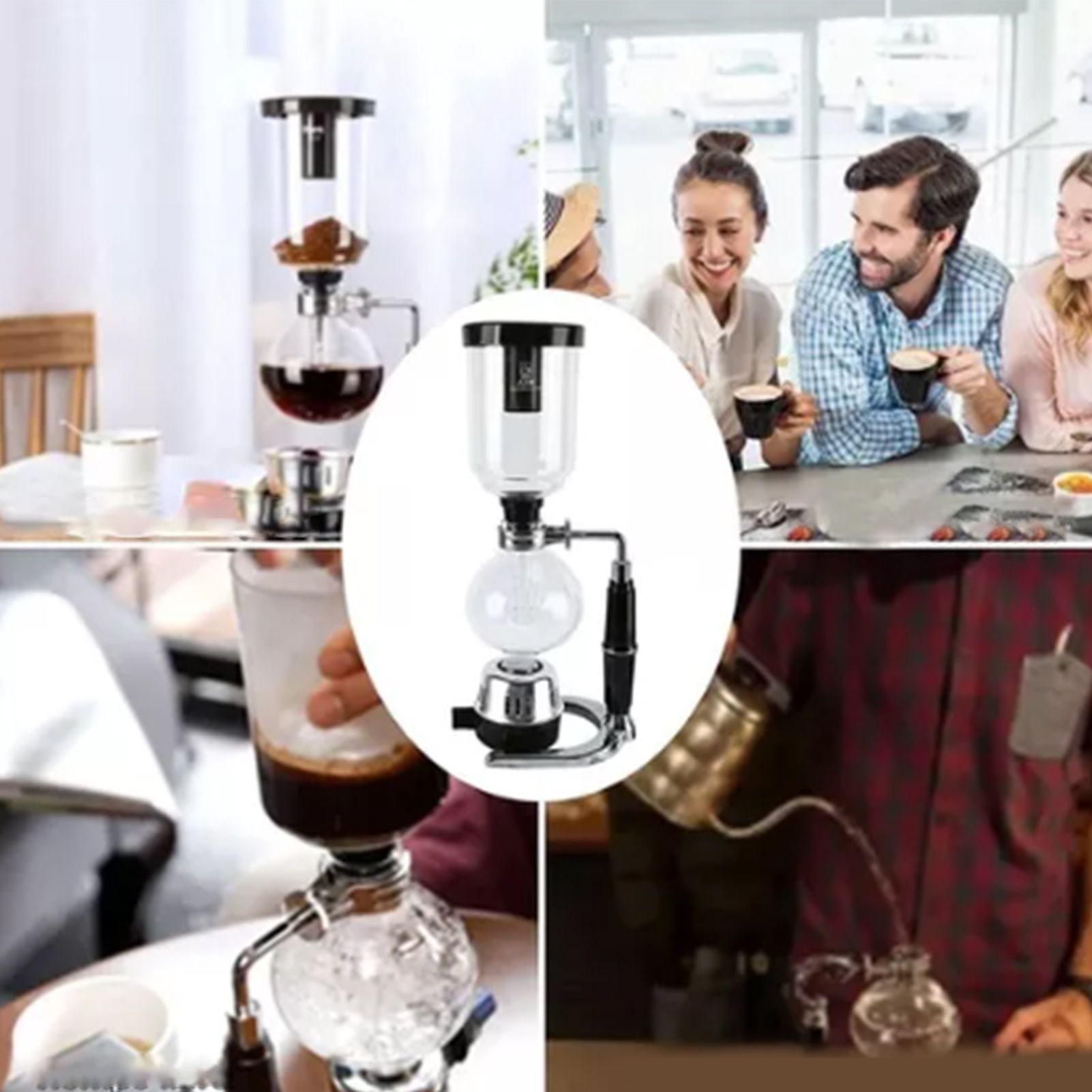 Hand Brewed Coffee Maker Siphon Type Stainless Steel Base Classic Coffee Machine for Home Office - Image 6