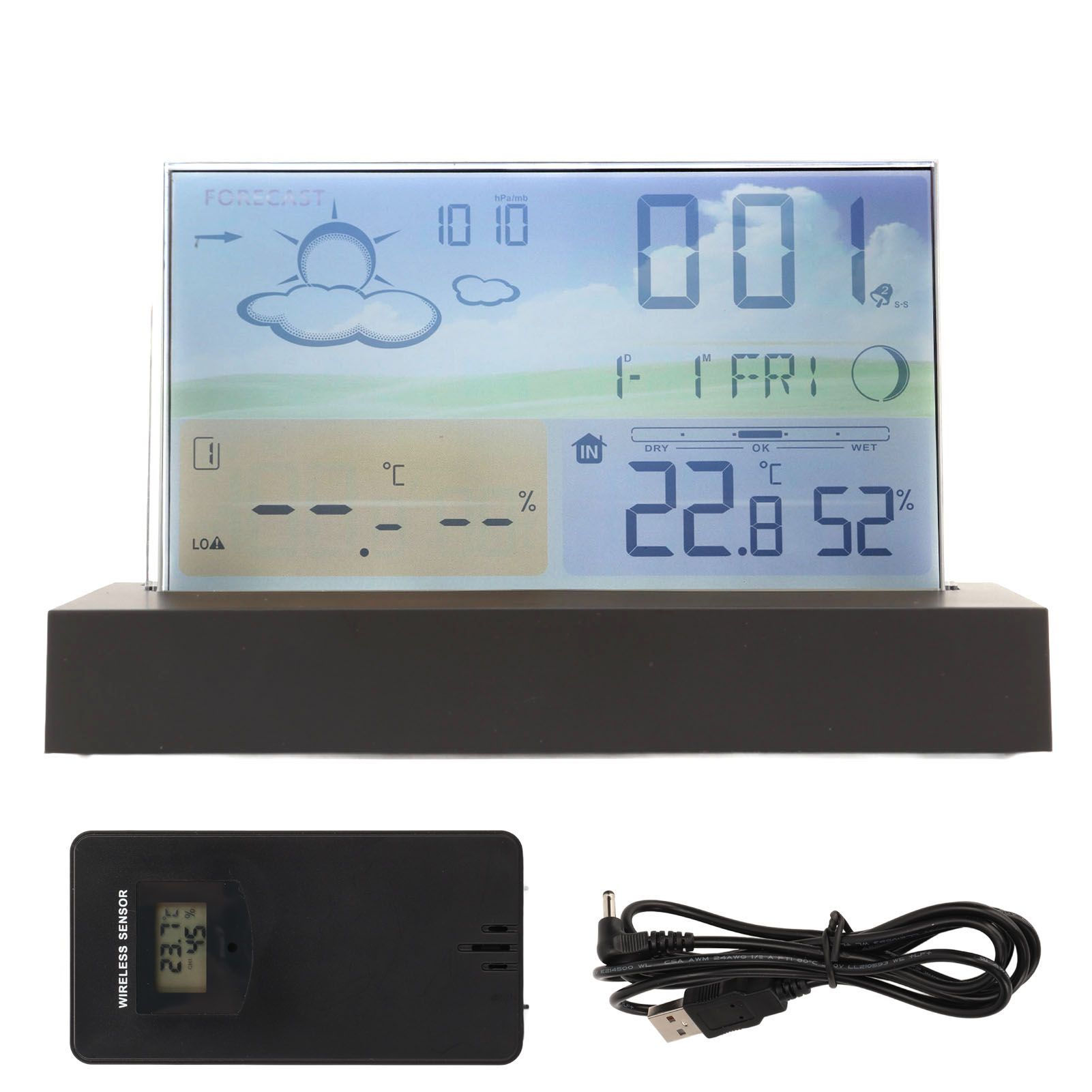 Weather Clock Transparent ABS Wireless Multifunctional Temperature Alarm Clock with Color Screen - Image 1