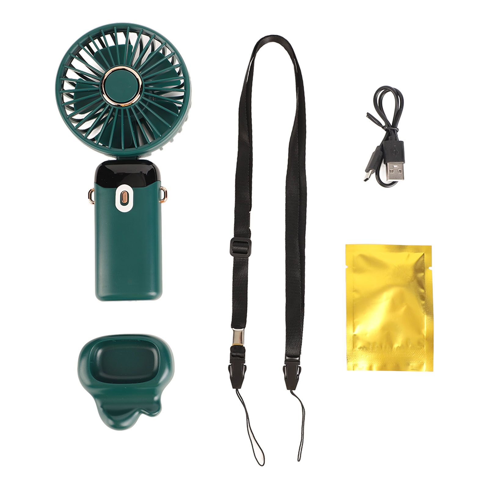 Mini Handheld Fan ABS Portable Digital Display USB Charging Foldable Neck Hanging Fan with Lanyard for Office Outdoor Green - Image 1