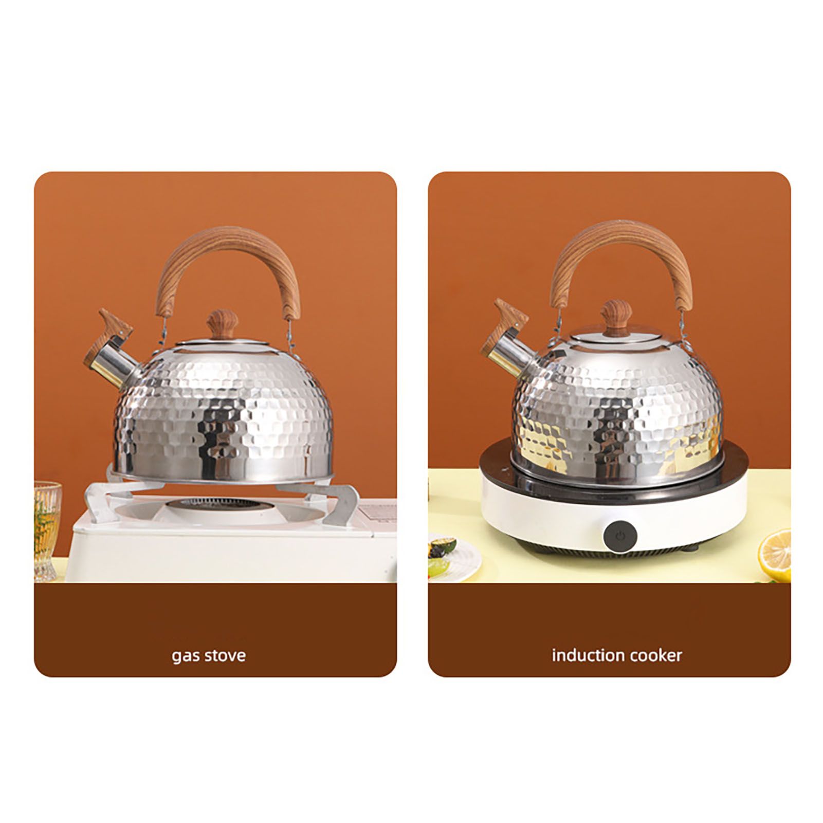 Water Kettle Stainless Steel Whistle Water Kettle Large Capacity Flat Bottomed for Gas Induction Cooker Boil Water 2L Hammer - Image 5