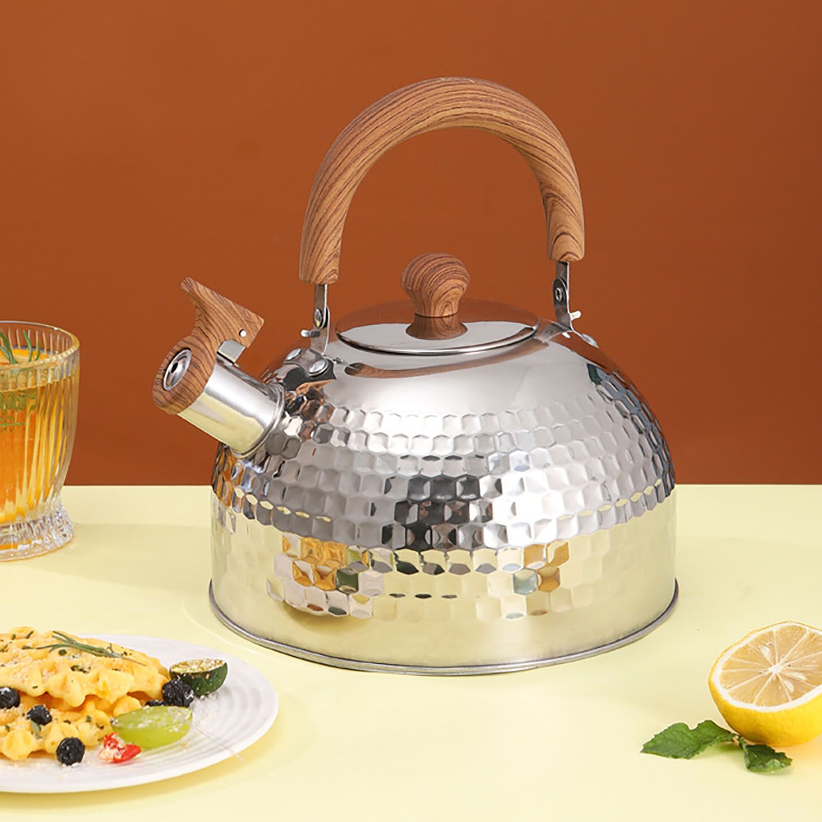 Water Kettle Stainless Steel Whistle Water Kettle Large Capacity Flat Bottomed for Gas Induction Cooker Boil Water 2L Hammer - Image 6