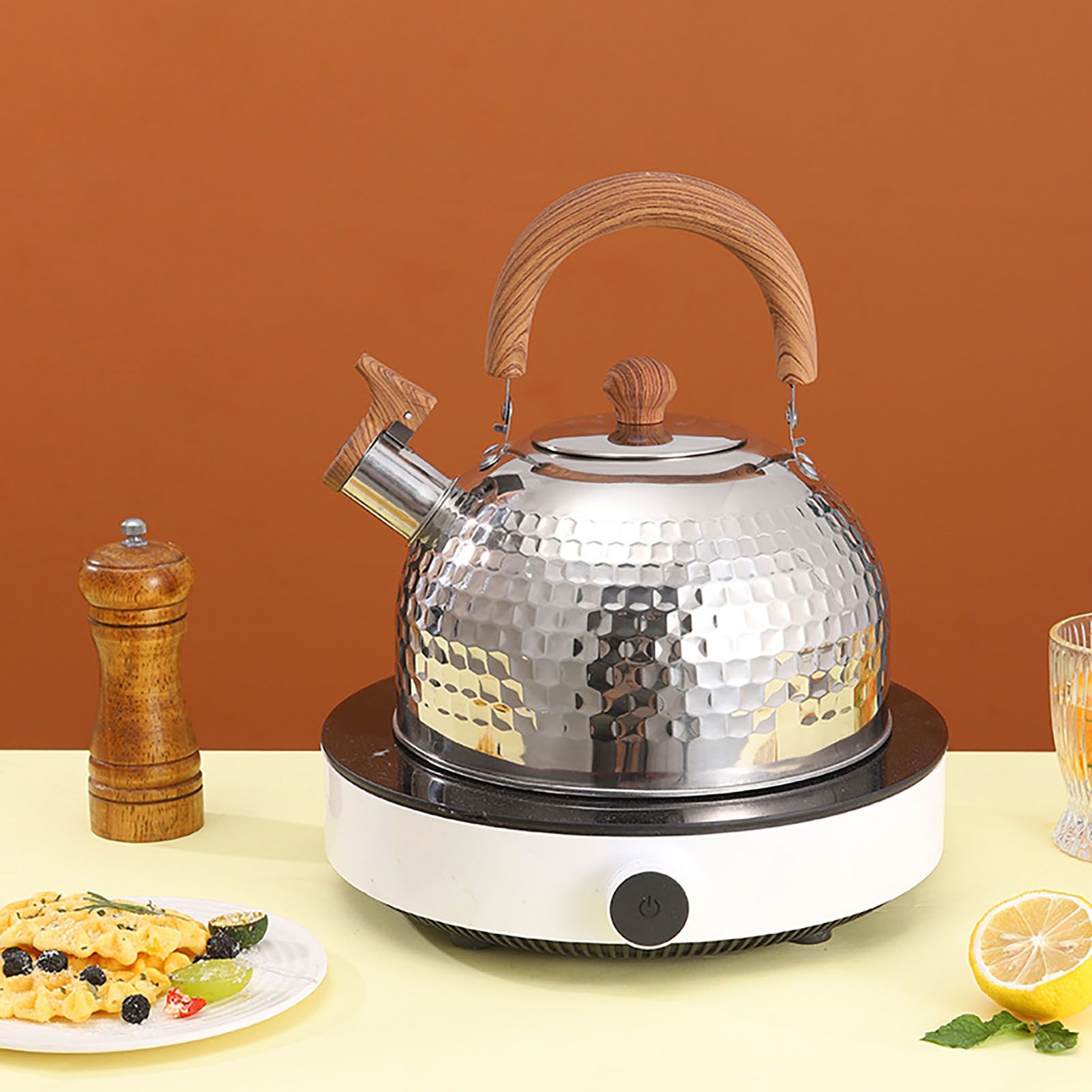 Water Kettle Stainless Steel Whistle Water Kettle Large Capacity Flat Bottomed for Gas Induction Cooker Boil Water 2L Hammer - Image 8