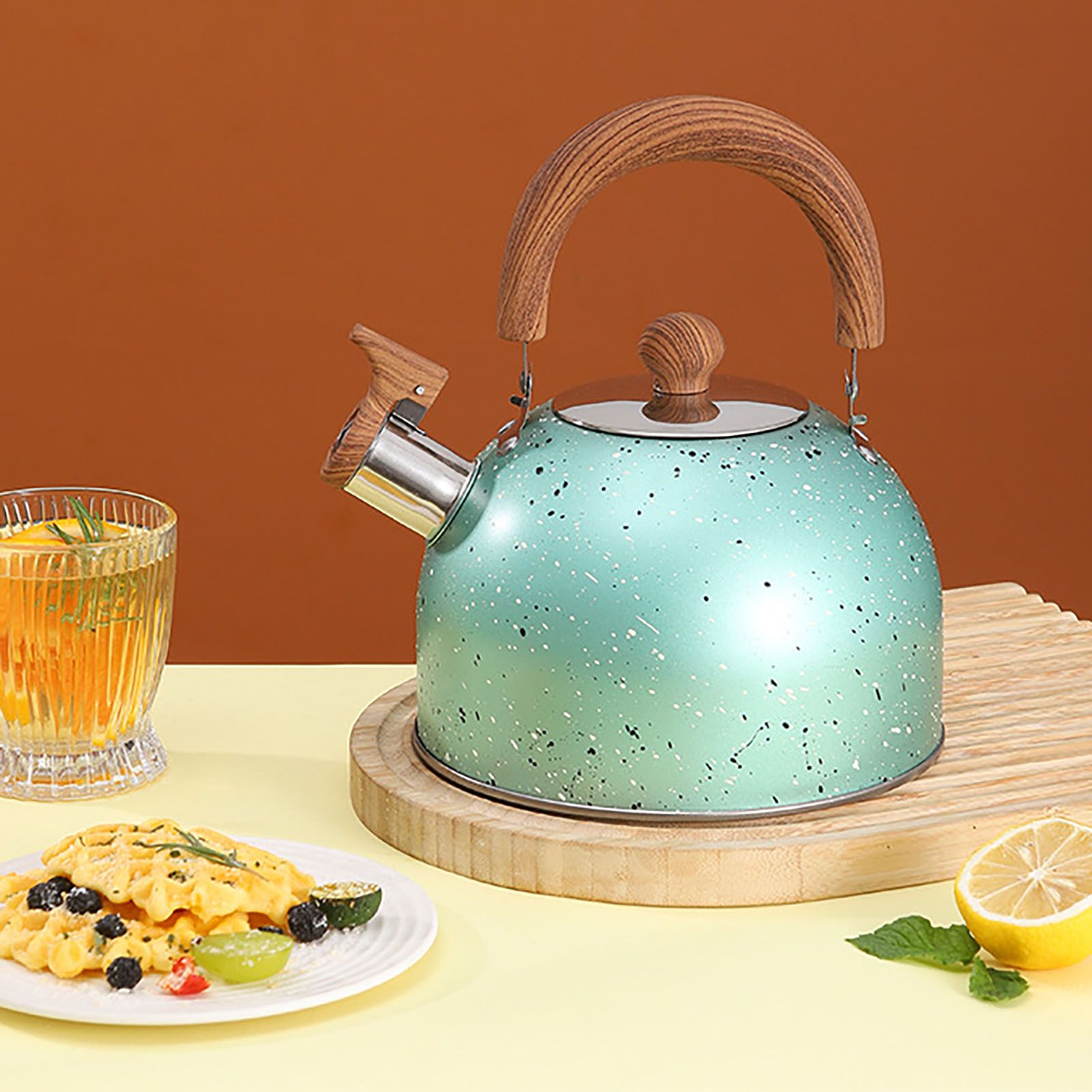 Water Kettle Stainless Steel Whistle Water Kettle Large Capacity Flat Bottomed for Gas Induction Cooker Boil Water 2L Green - Image 8