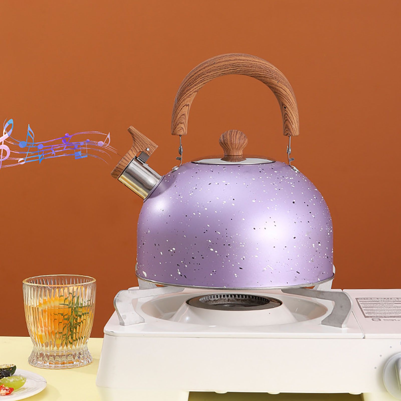 Water Kettle Stainless Steel Whistle Water Kettle Large Capacity Flat Bottomed for Gas Induction Cooker Boil Water 2L Purple - Image 6