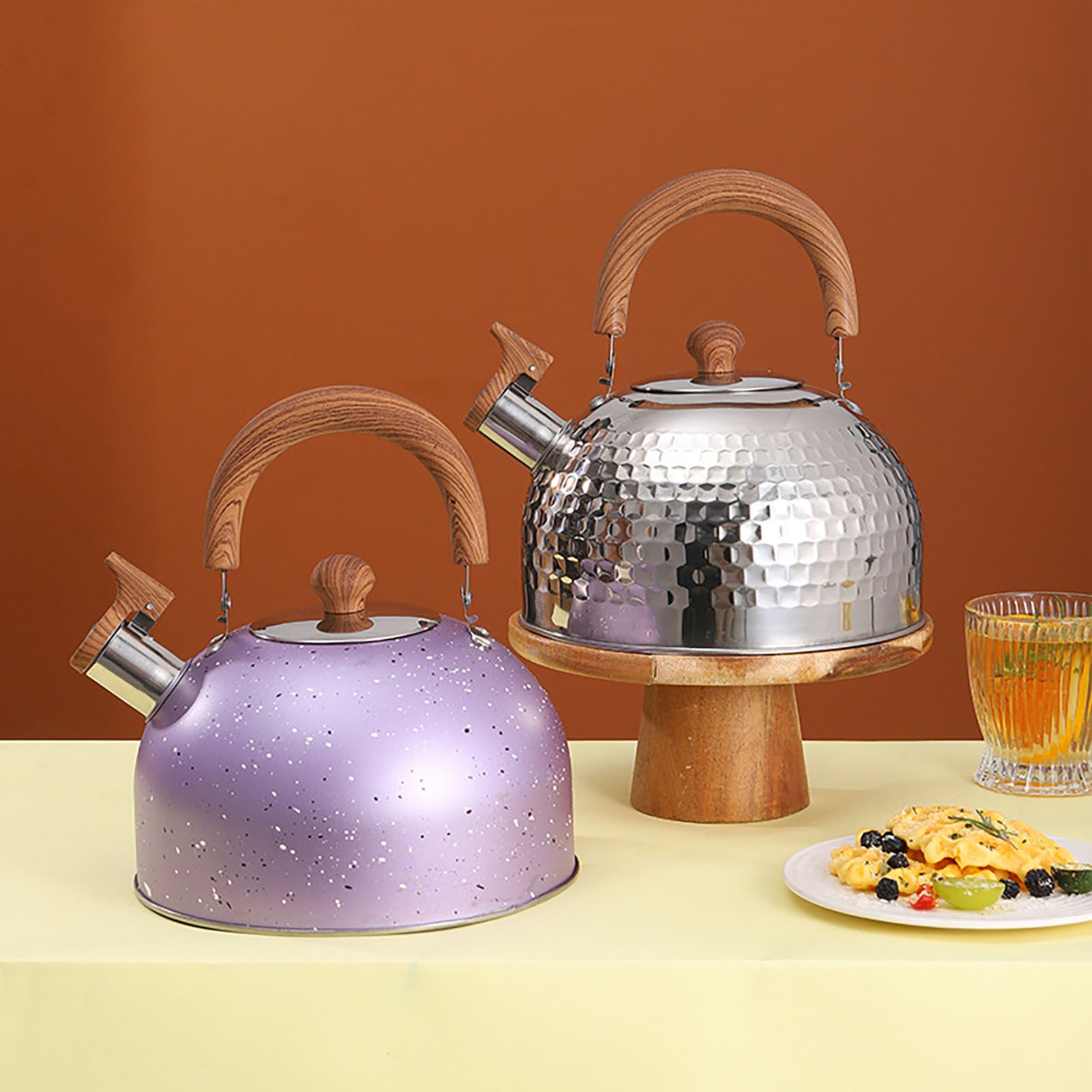 Water Kettle Stainless Steel Whistle Water Kettle Large Capacity Flat Bottomed for Gas Induction Cooker Boil Water 2L Purple - Image 7