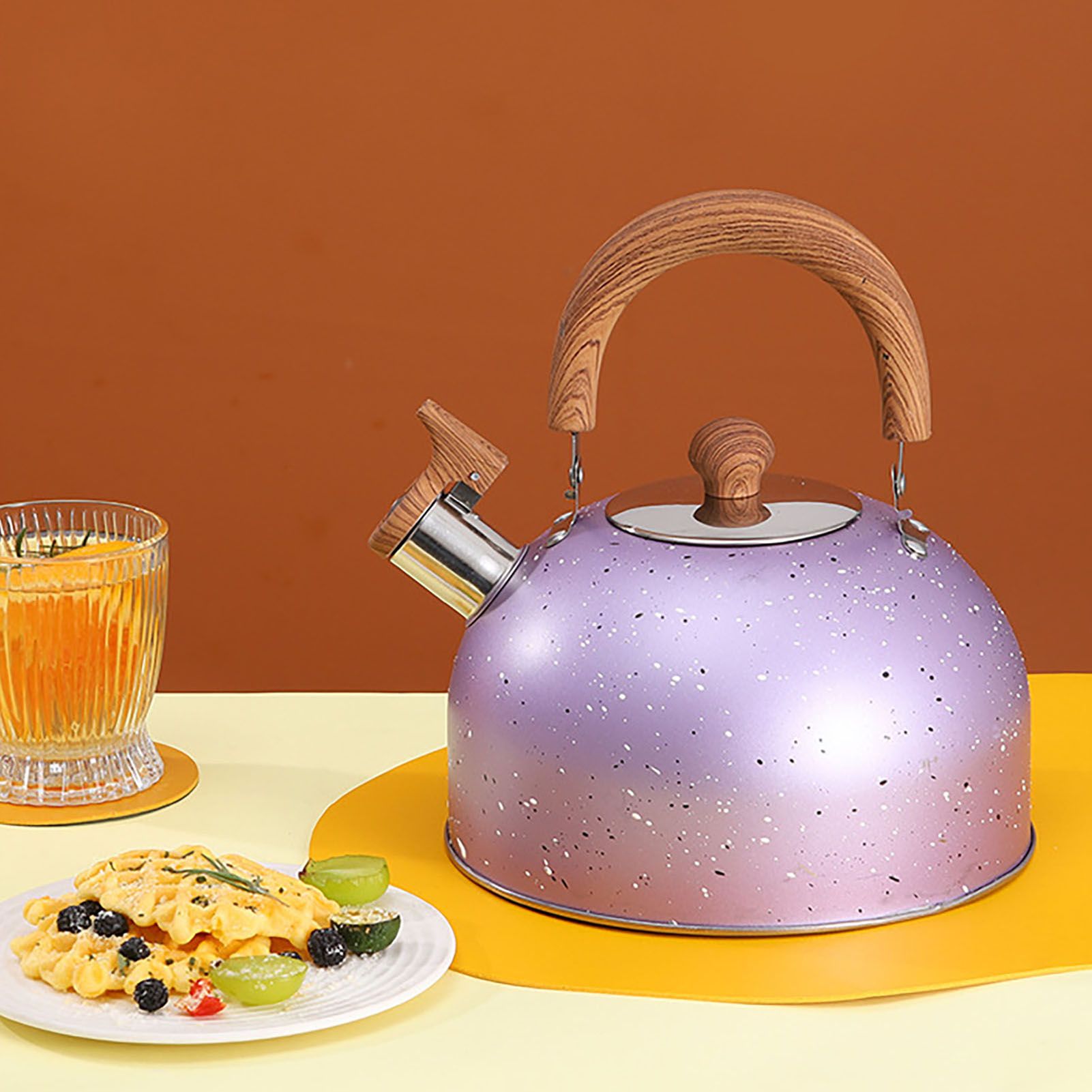 Water Kettle Stainless Steel Whistle Water Kettle Large Capacity Flat Bottomed for Gas Induction Cooker Boil Water 2L Purple - Image 8