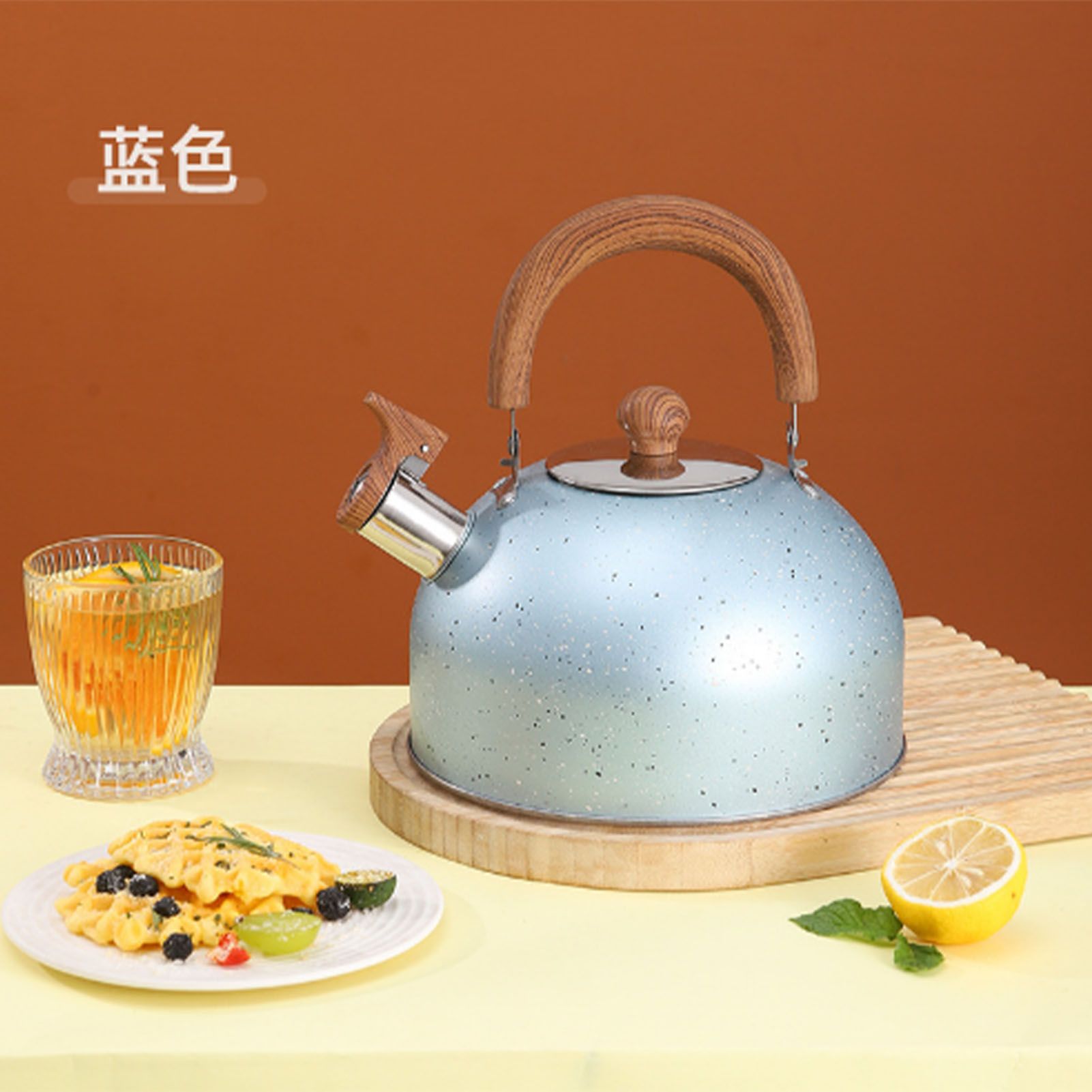 Water Kettle Stainless Steel Whistle Water Kettle Large Capacity Flat Bottomed for Gas Induction Cooker Boil Water 2L Blue - Image 6