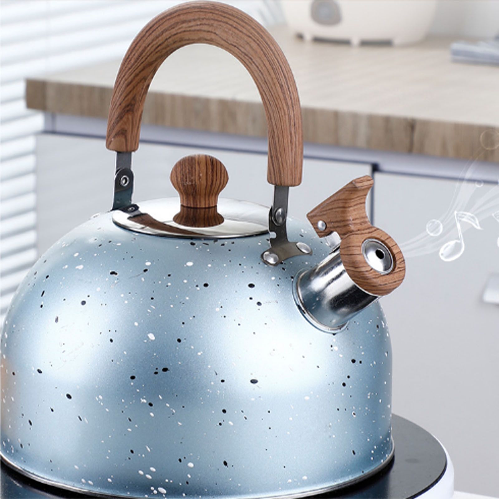 Water Kettle Stainless Steel Whistle Water Kettle Large Capacity Flat Bottomed for Gas Induction Cooker Boil Water 2L Blue - Image 8