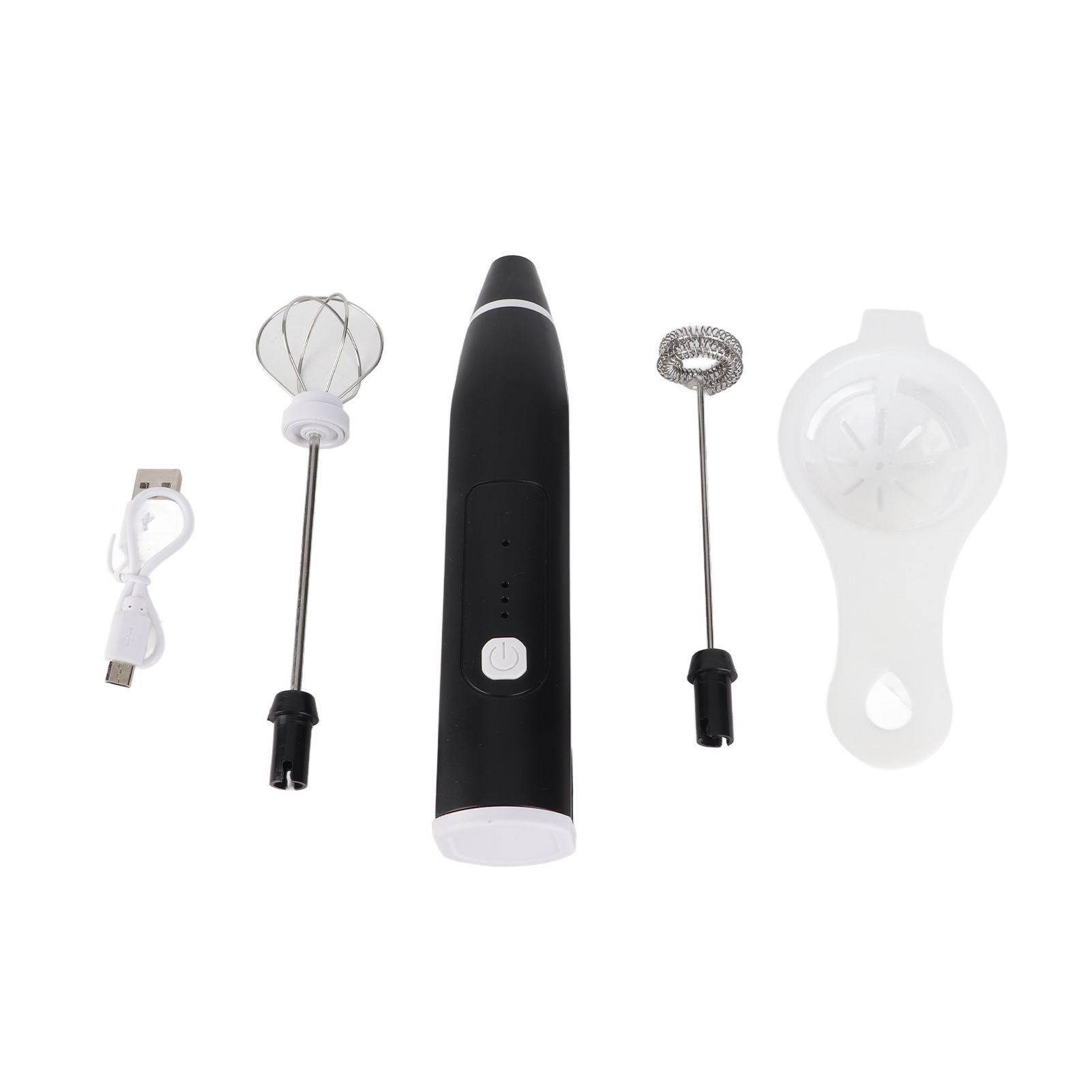 Electric Stirrer Black 3 Speed Modes USB Charge Stainless Steel Comfy Handle Mini Hand Mixer with Egg Separator - Image 1