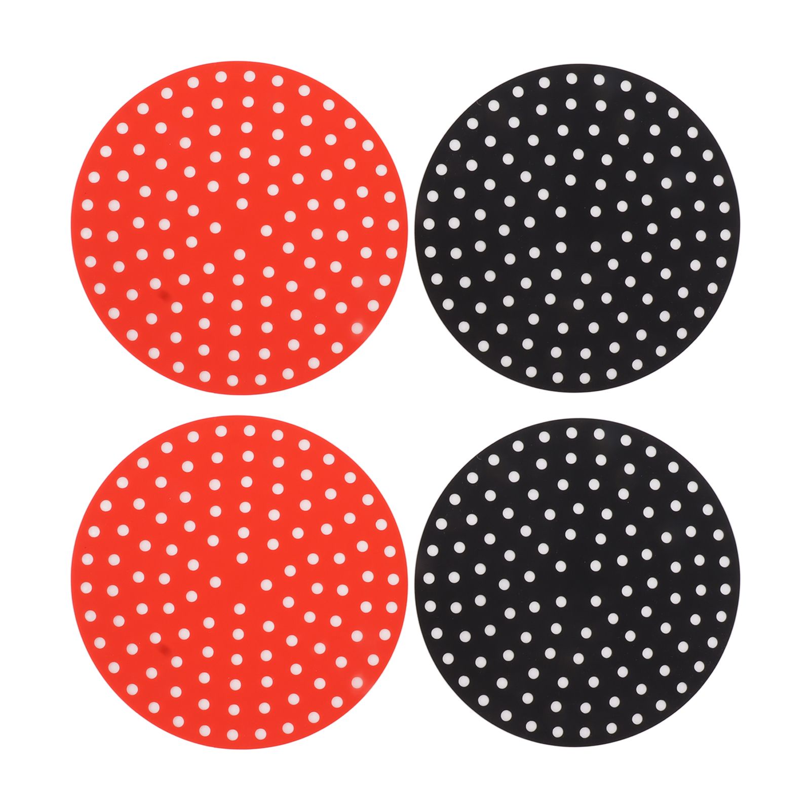 4PCS Round Air Fryer Mat High Temperature Resistant Oilproof Reusable Silicone Air Fryer Liner for Air Fryer Accessories 2 X 23cm/9.1in Red, 2 X 23cm/9.1in Black - Image 1