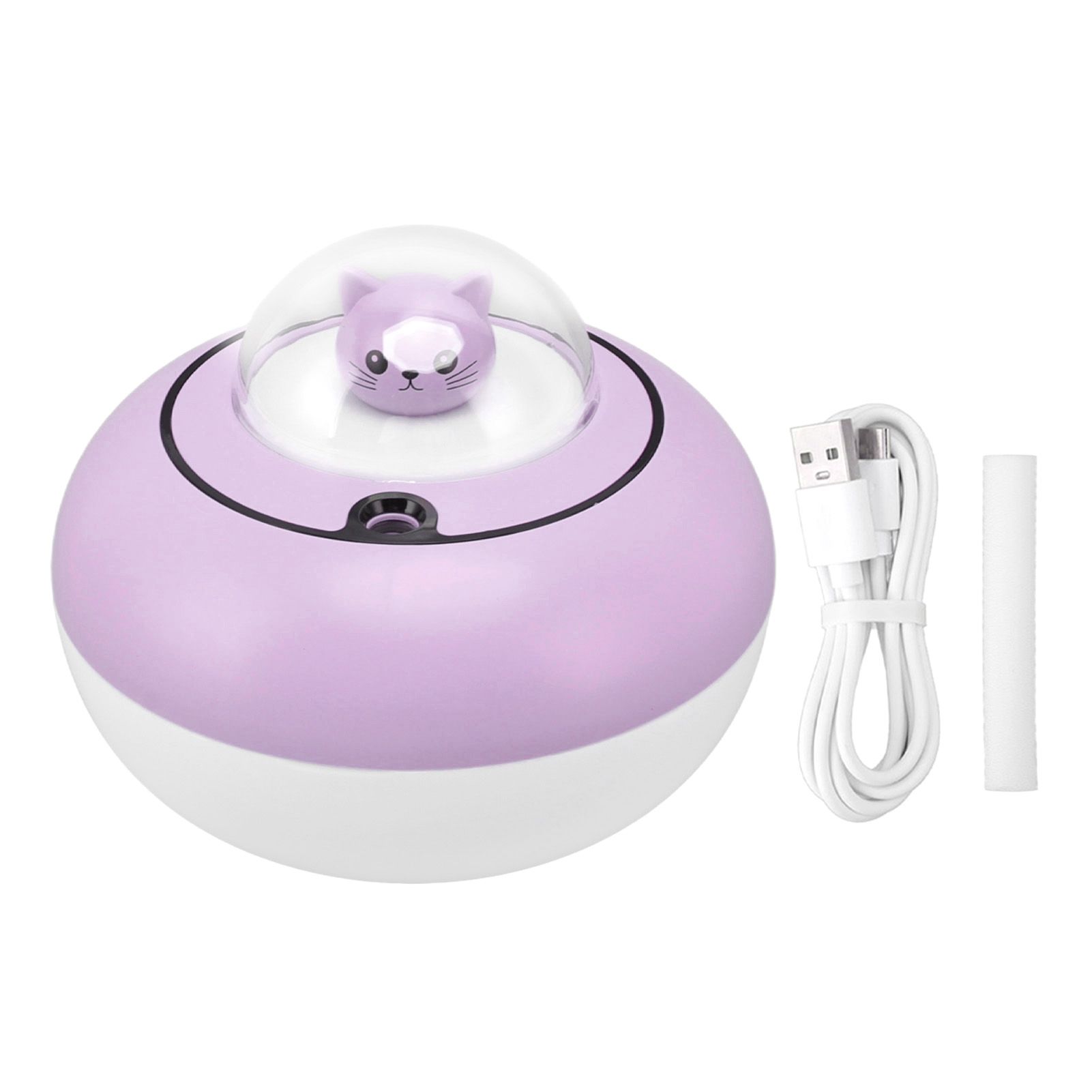 Mini Humidifier Cute Cat Sculpture Portable Quiet Desktop Air Humidifier for Home Office USB Plug in Purple - Image 1