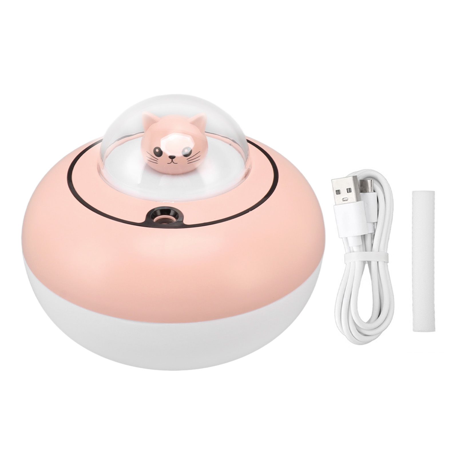 Mini Humidifier Cute Cat Sculpture Portable Quiet Desktop Air Humidifier for Home Office USB Plug in Pink - Image 1