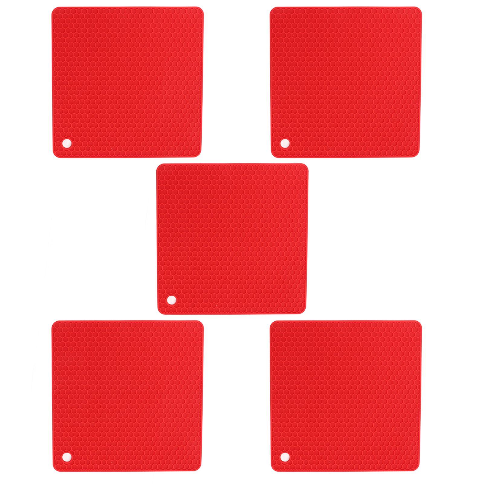 5pcs Silicone Pot Holders Mat Heat Resistant Anti Slip Square Honeycomb Trivet Mat Hot Pads for Kitchen Counter Red - Image 1