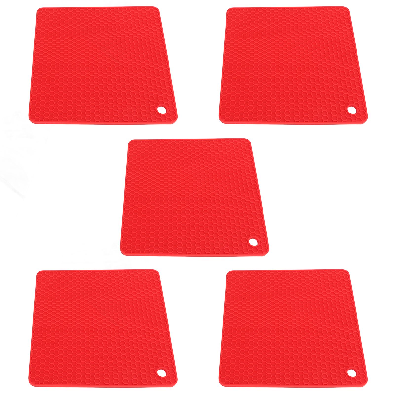 5pcs Silicone Pot Holders Mat Heat Resistant Anti Slip Square Honeycomb Trivet Mat Hot Pads for Kitchen Counter Red - Image 2