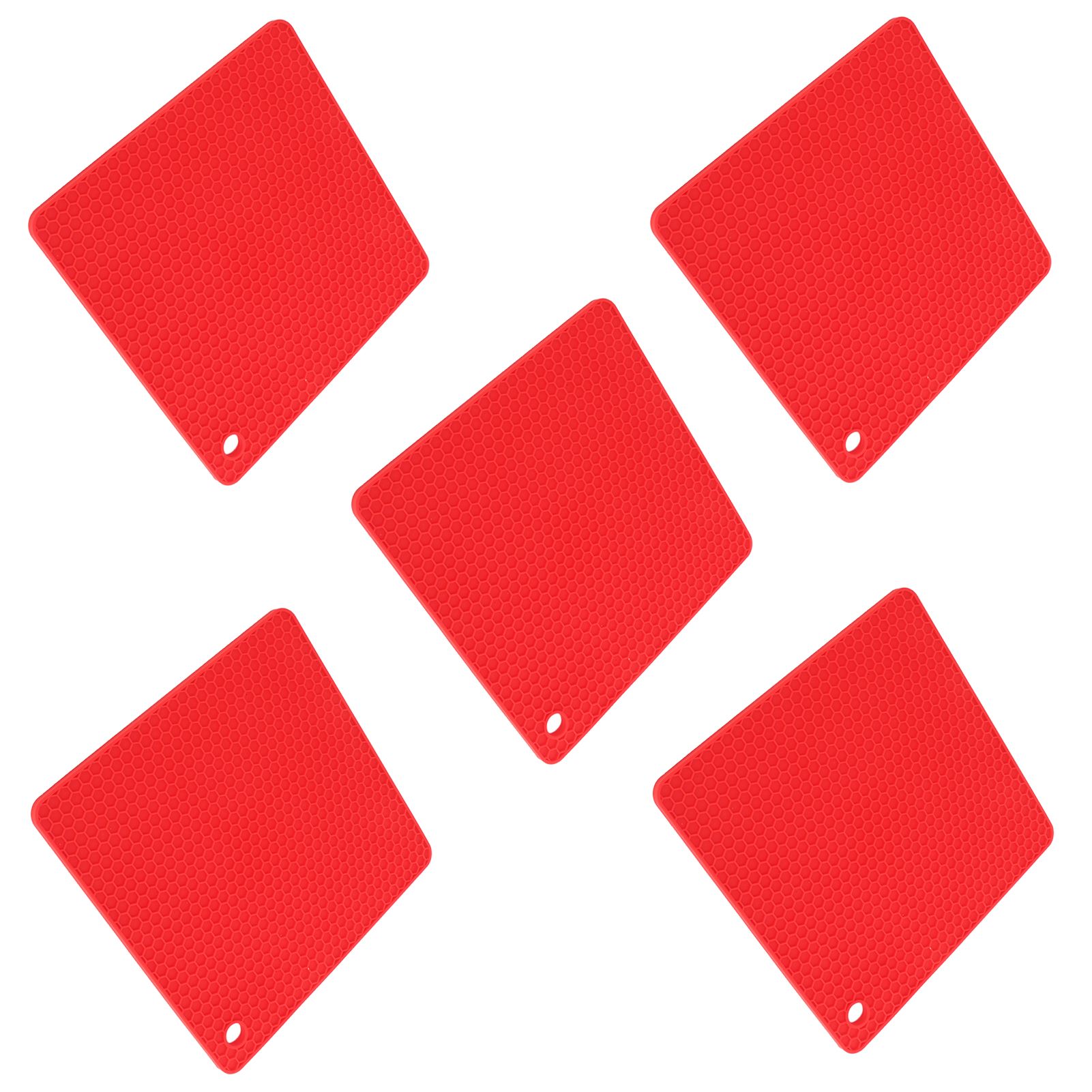5pcs Silicone Pot Holders Mat Heat Resistant Anti Slip Square Honeycomb Trivet Mat Hot Pads for Kitchen Counter Red - Image 3
