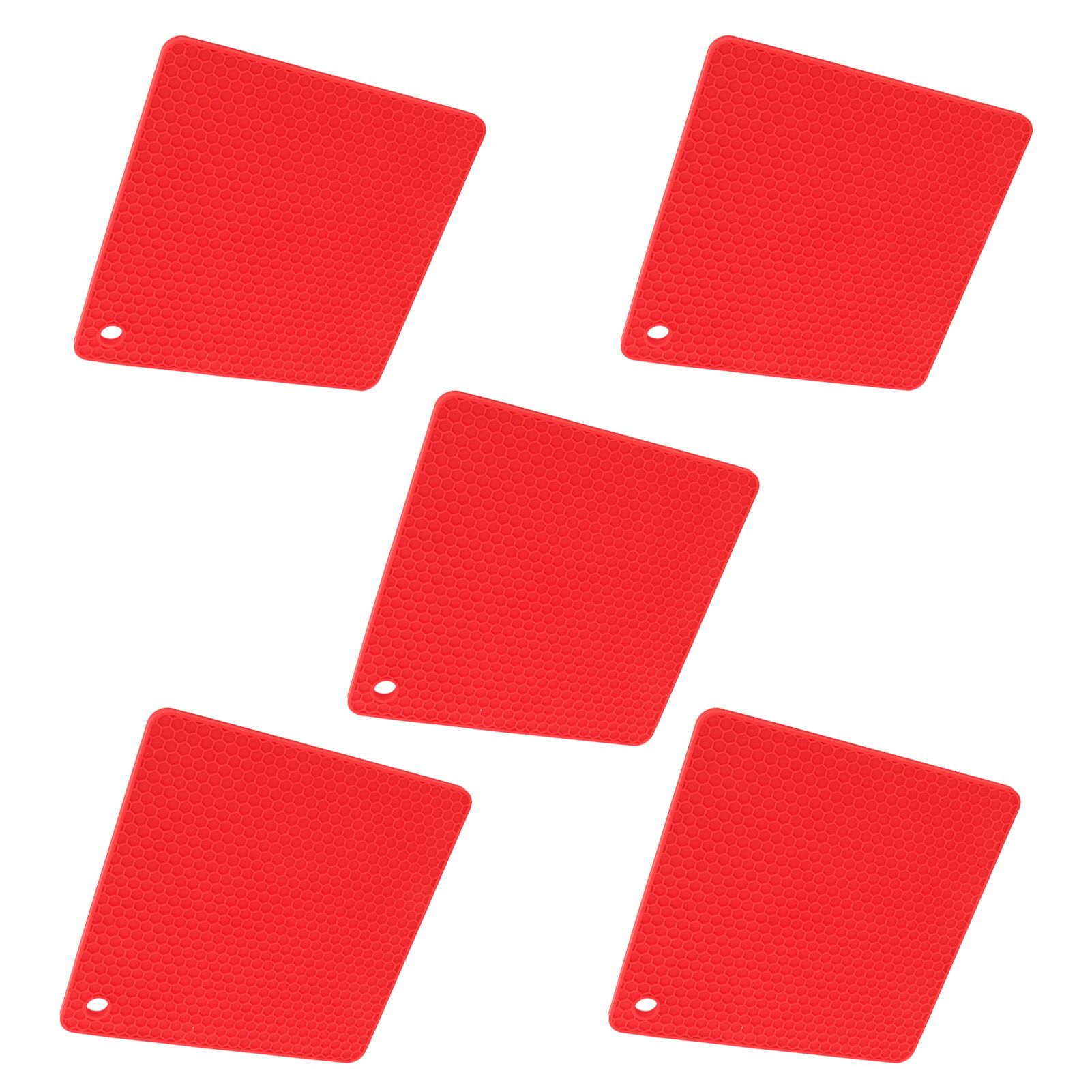 5pcs Silicone Pot Holders Mat Heat Resistant Anti Slip Square Honeycomb Trivet Mat Hot Pads for Kitchen Counter Red - Image 4