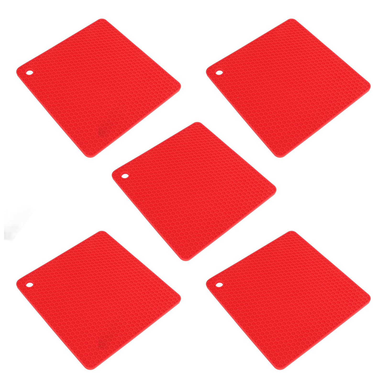 5pcs Silicone Pot Holders Mat Heat Resistant Anti Slip Square Honeycomb Trivet Mat Hot Pads for Kitchen Counter Red - Image 5