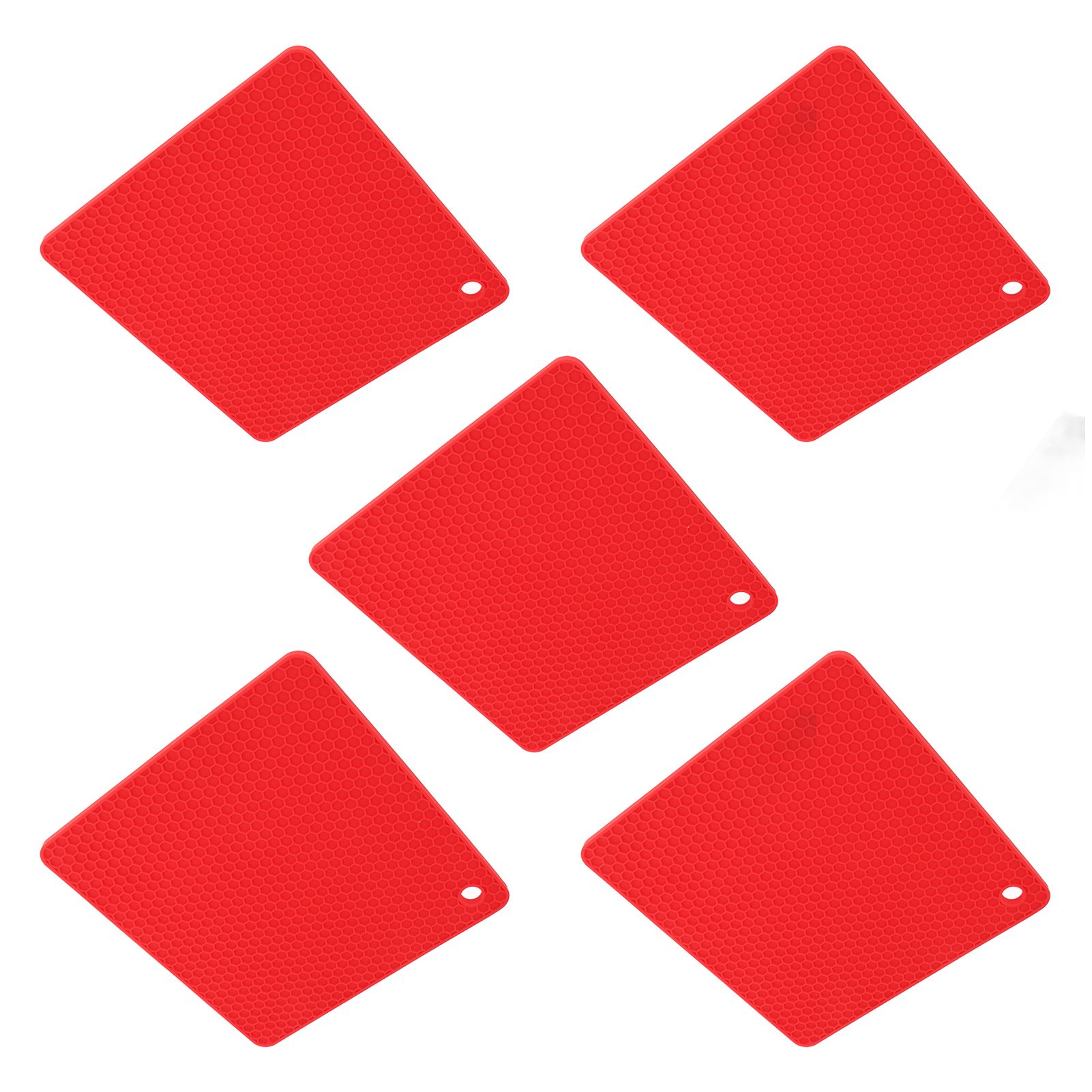 5pcs Silicone Pot Holders Mat Heat Resistant Anti Slip Square Honeycomb Trivet Mat Hot Pads for Kitchen Counter Red - Image 6